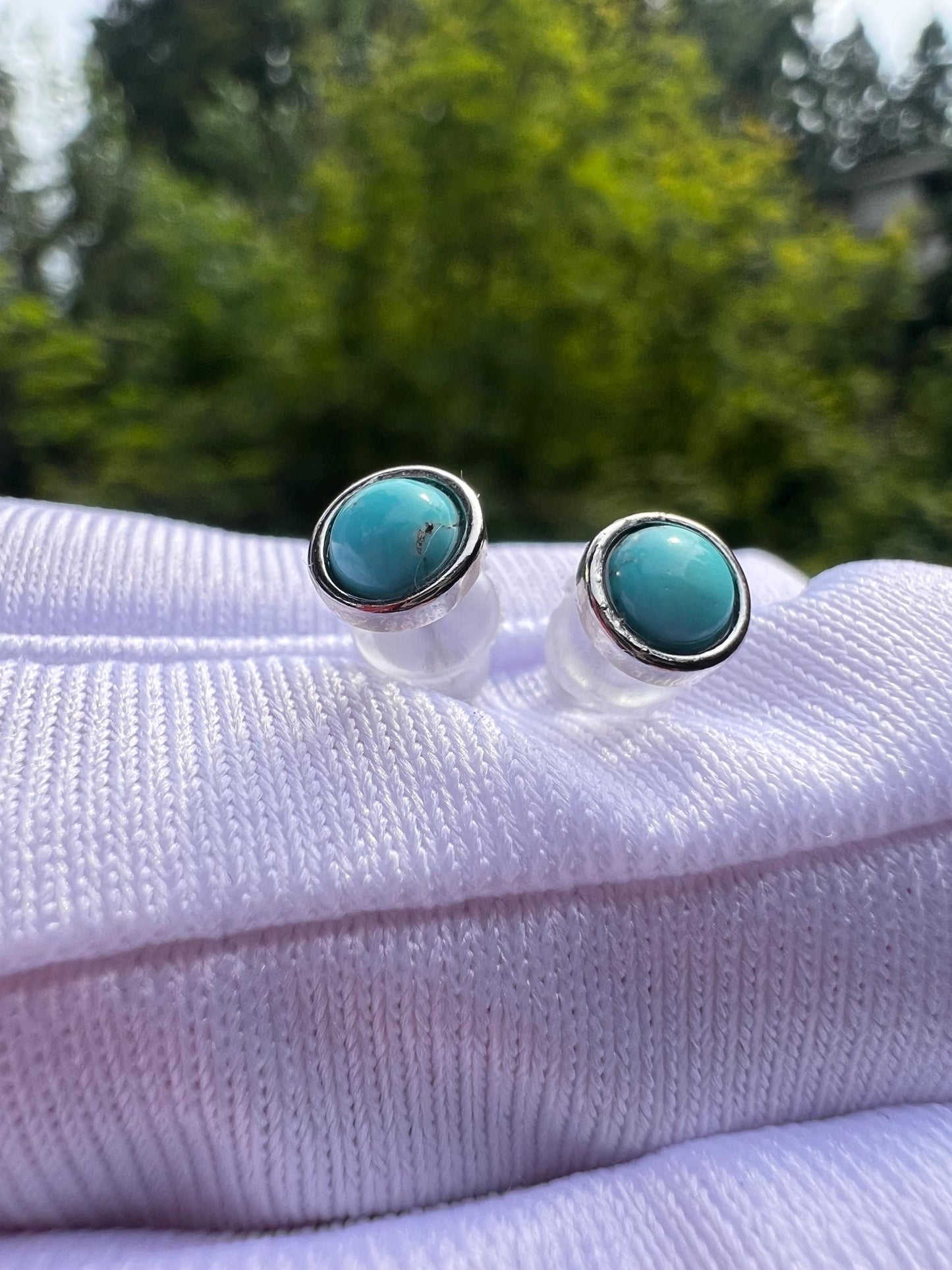 Certified natural turquoise earrings /light blue turquoise/round shape stud earrings sterling silver/ 天然湖北绿松石耳钉 原矿无优化 浅蓝色圆形纯银耳环#0869