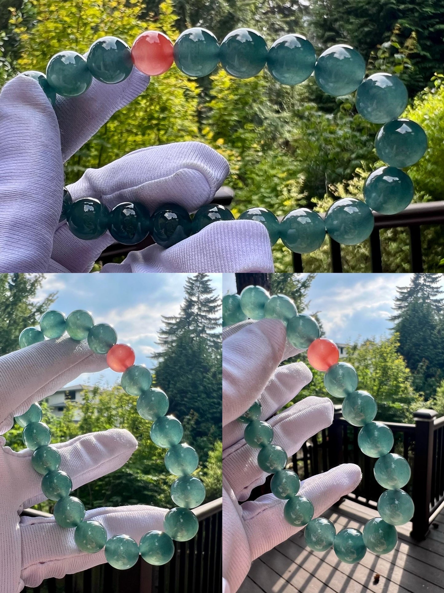 9.8mm Certified natural untreated Grade A Jade bracelet/Guatemala Jadeite bracelet/icy blue Jadiete 天然精品无优化冰种蓝水翡翠手串 刚性足 起胶起莹光#0570 湖蓝色