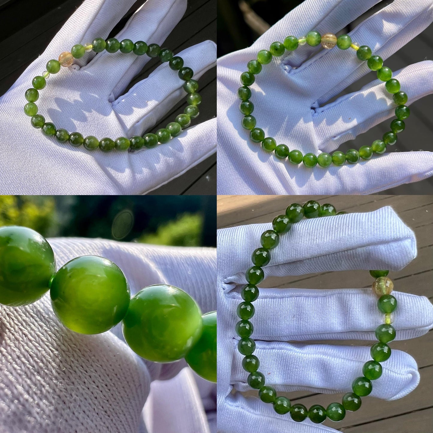 6mm Certified natural nephrite green jade /icy green nephrite Bracelet/chatoyancy 天然软玉 碧玉手串 冰绿 部分猫眼 #2243 搭配金钛晶圆珠