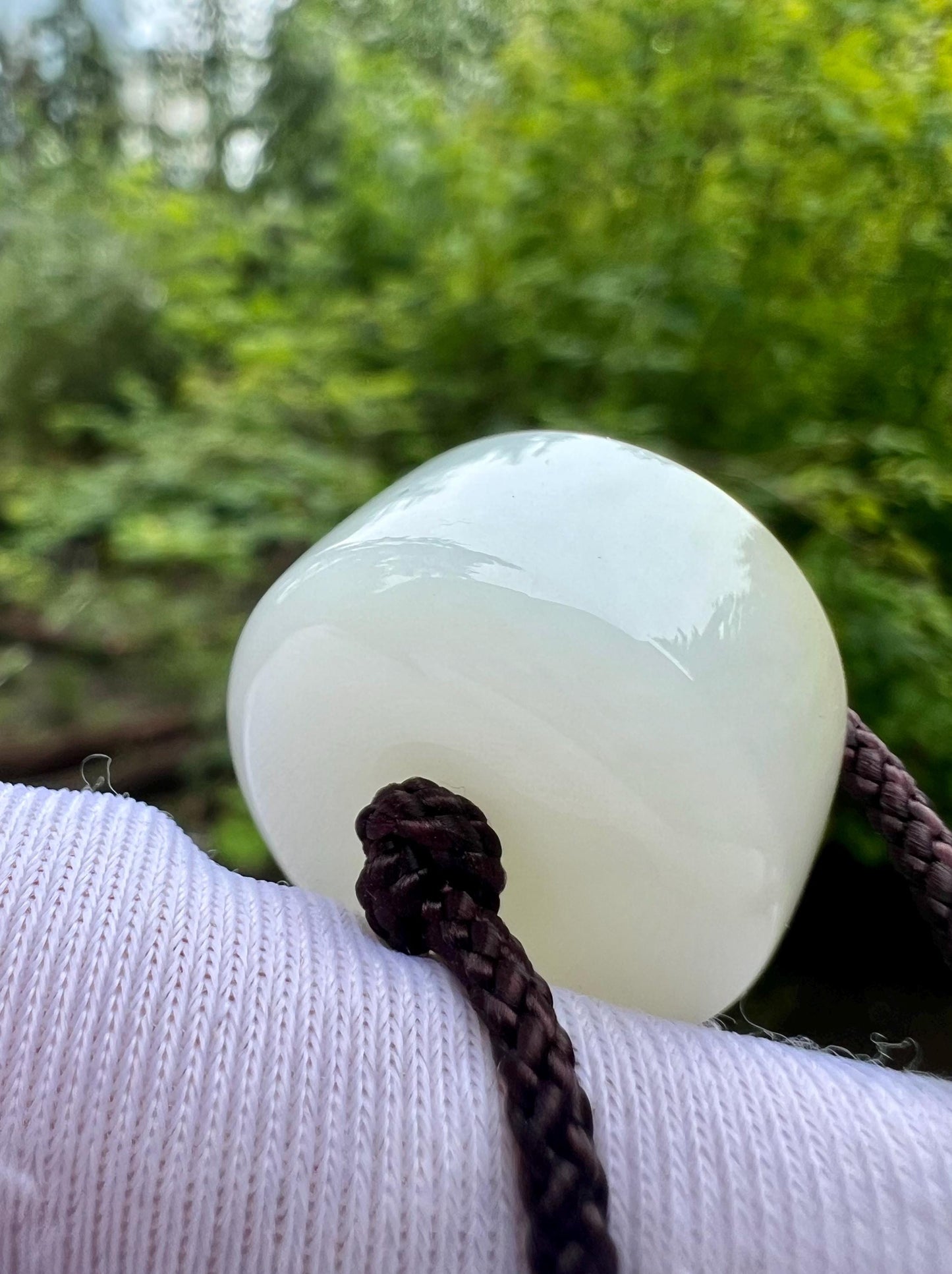 Certified natural jade/Siberian brown white Nephrite donut lucky pendant/circle safety pendant necklace 天然软玉 俄料糖白玉 转运珠 平安扣 吊坠项链 #6819 一口糖 亮白细润 胖墩墩