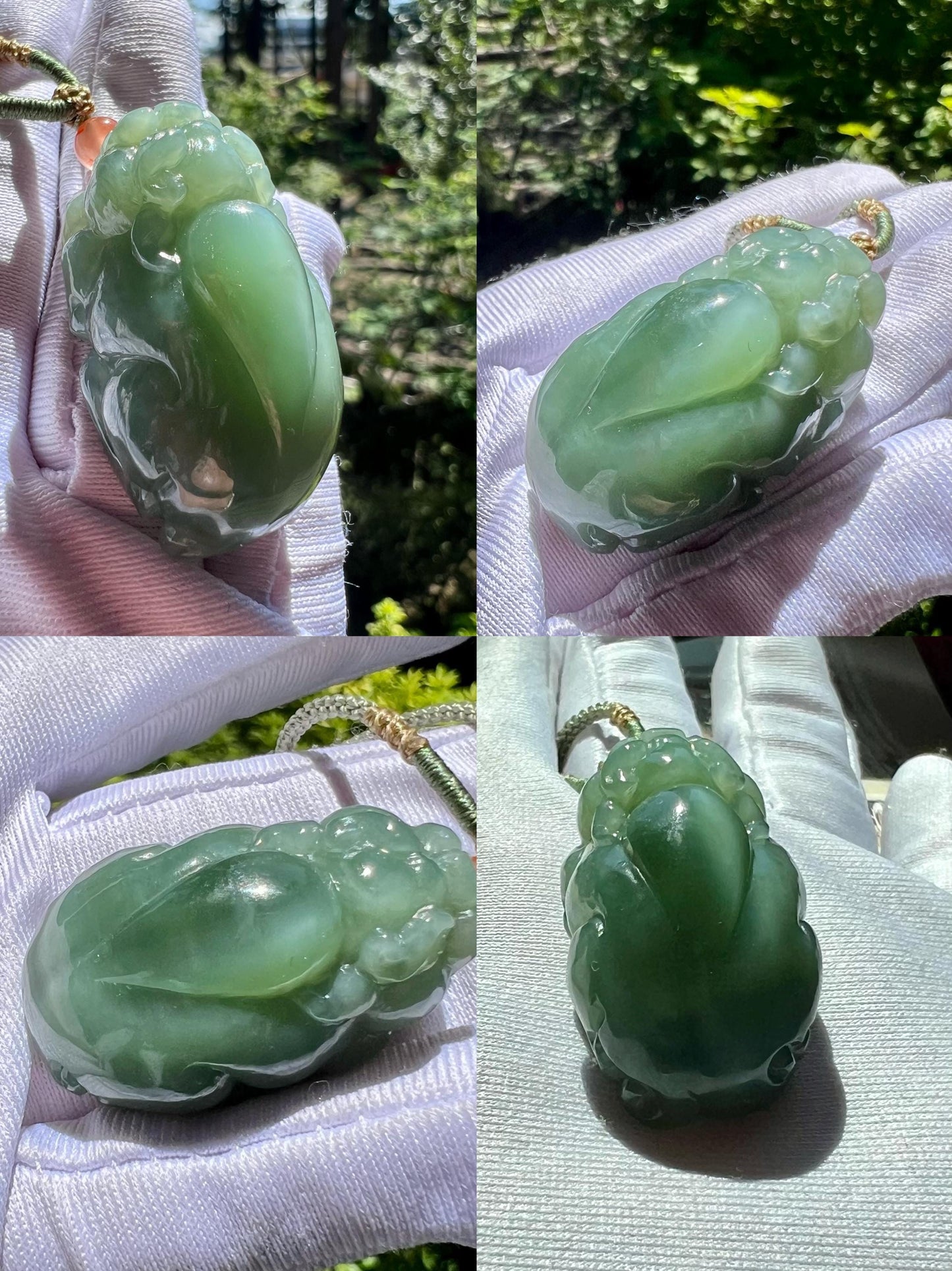 Certified natural nephrite green jade/Siberian bluish green nephrite carved Pixiu pendant necklace/chatoyant green nephrite天然软玉 碧玉 粉青猫眼貔貅吊坠#7708