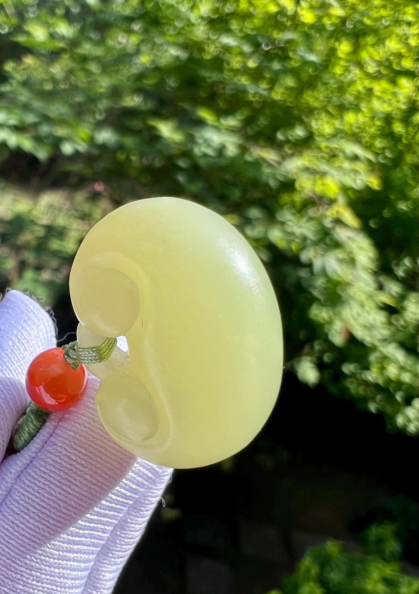 Certified natural jade/Light yellow nephrite safety Ruyi Lock pendant/necklace/天然软玉 黄玉 平安如意锁吊坠#5144 嫩黄色