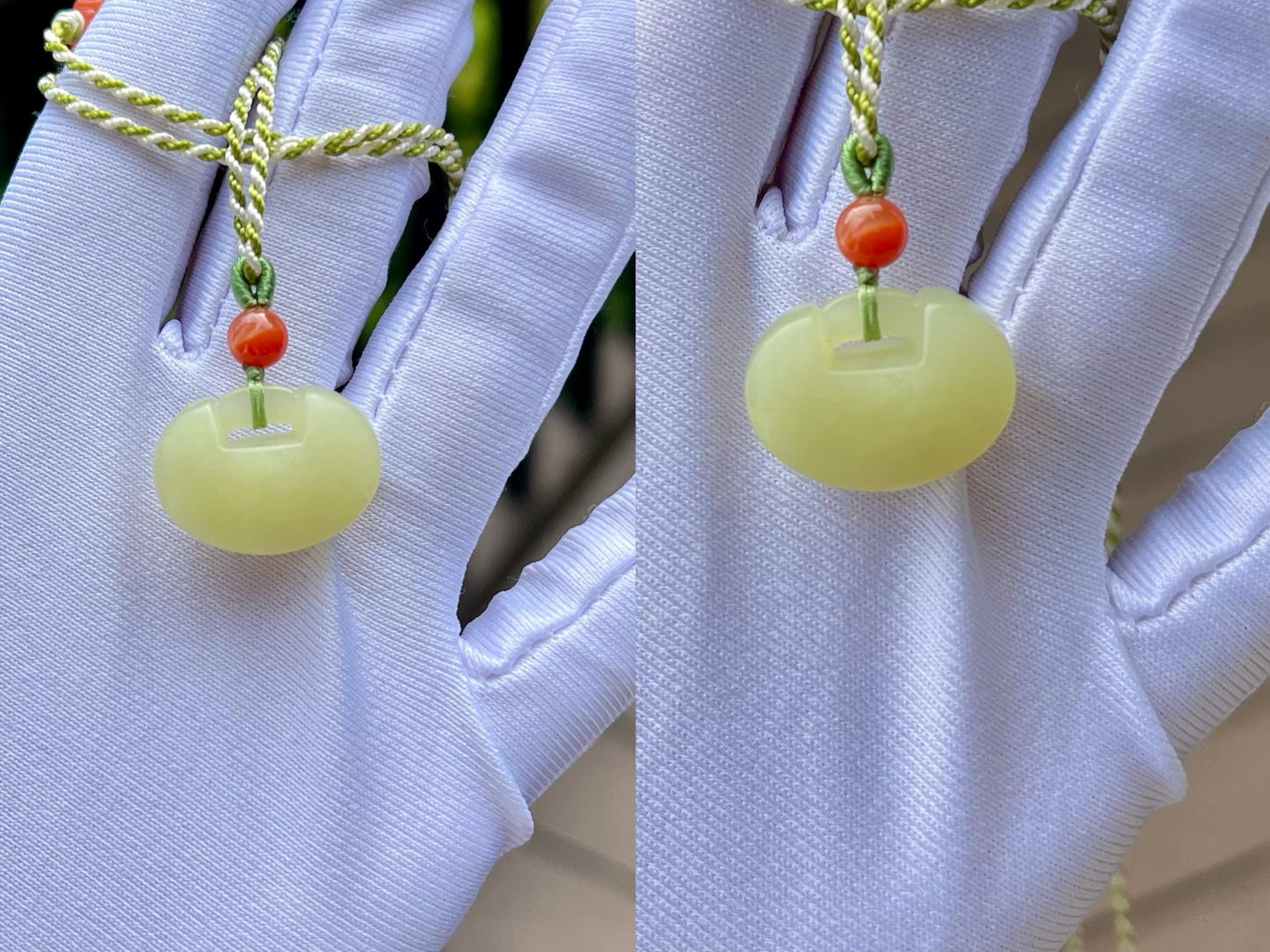 Certified natural jade/Light yellow nephrite safety Ruyi Lock pendant/necklace/天然软玉 黄玉 平安如意锁吊坠#5145 鹅黄色