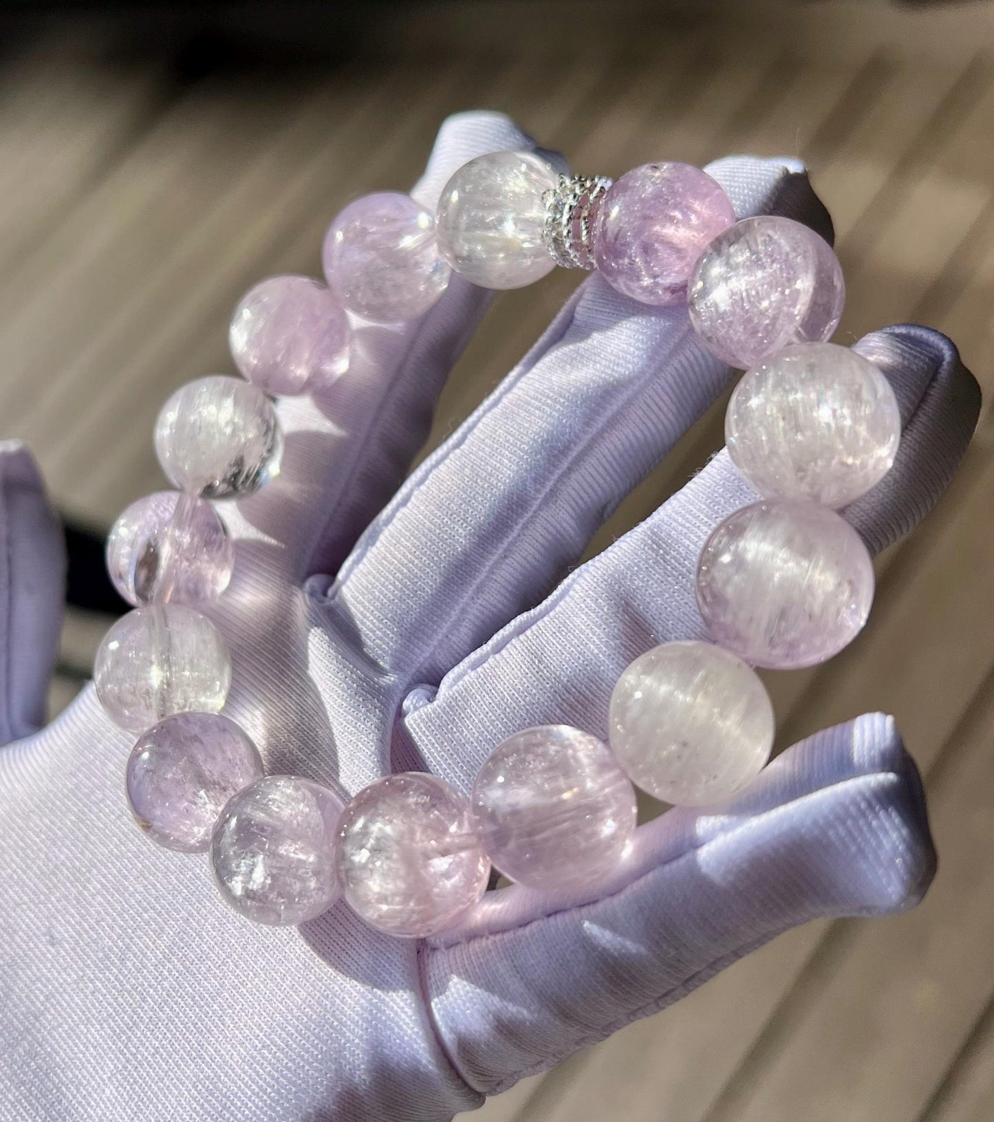 14mm+ Certified natural Icy Kunzite bracelet /high clarity chatoyant Kunzite /light multi color天然精品 冰种 猫眼拉丝紫锂辉手串 淡彩紫锂辉#2921/ 高冰透闪 强光猫眼
