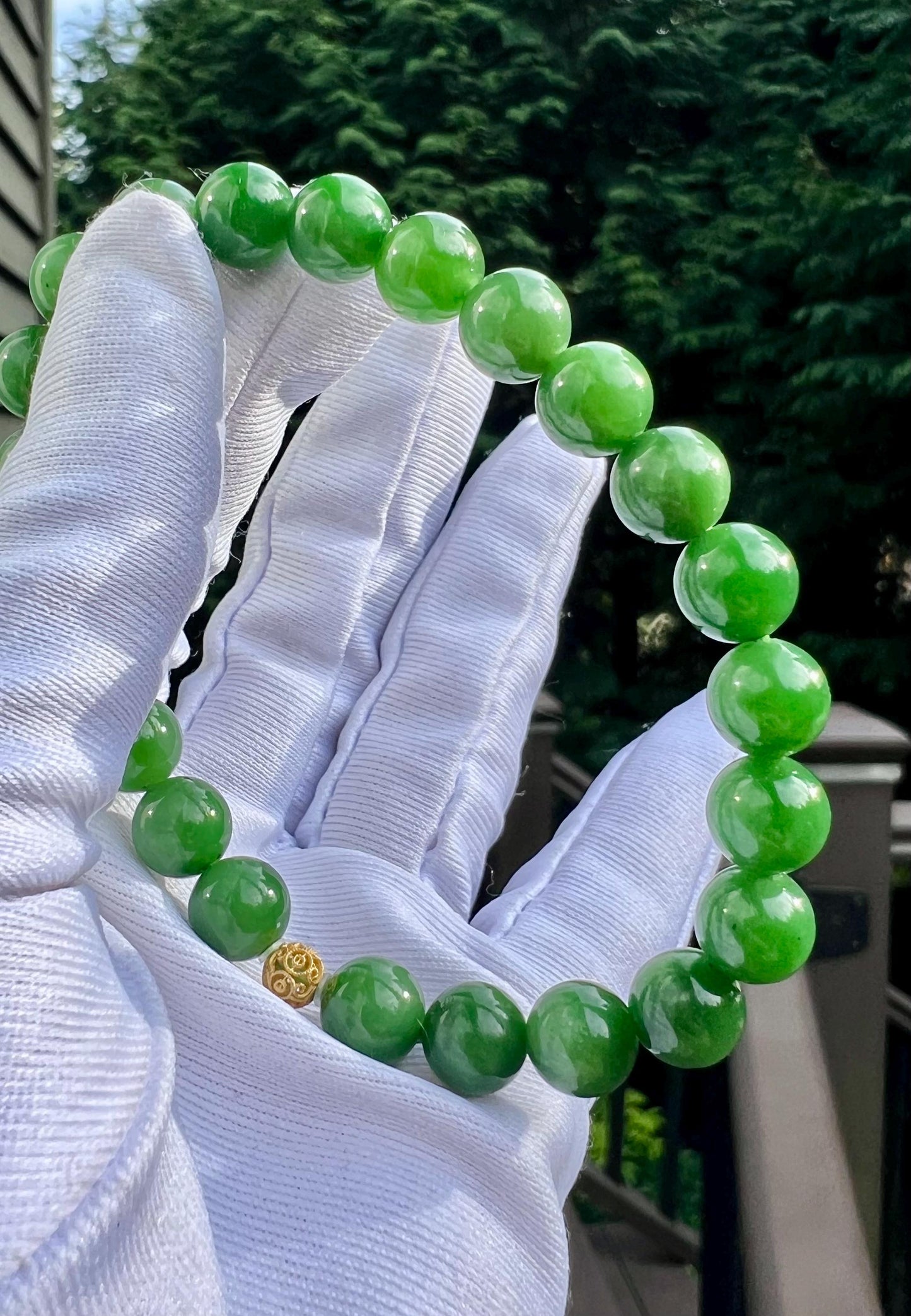 8mm Certified natural nephrite green jade/green nephrite bracelet /rich bright green/天然软玉 碧玉手串 浓阳绿 鲜辣绿#0311