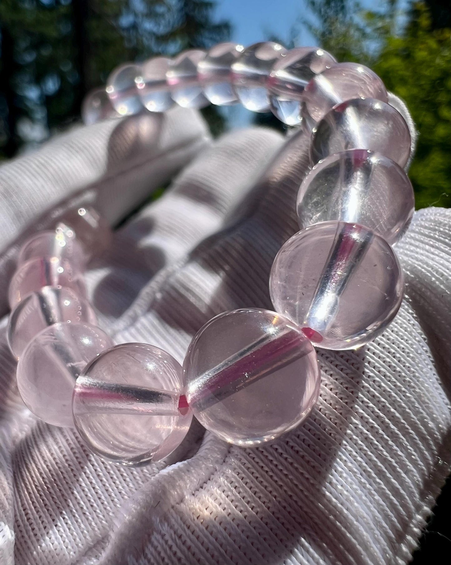 8mm Natural starlight Rose Quartz bracelet/ high clarity Mozambique rose quartz/light pink color 天然精品 星光莫粉水晶手串 纯净冰透浅粉 闪亮六芒星