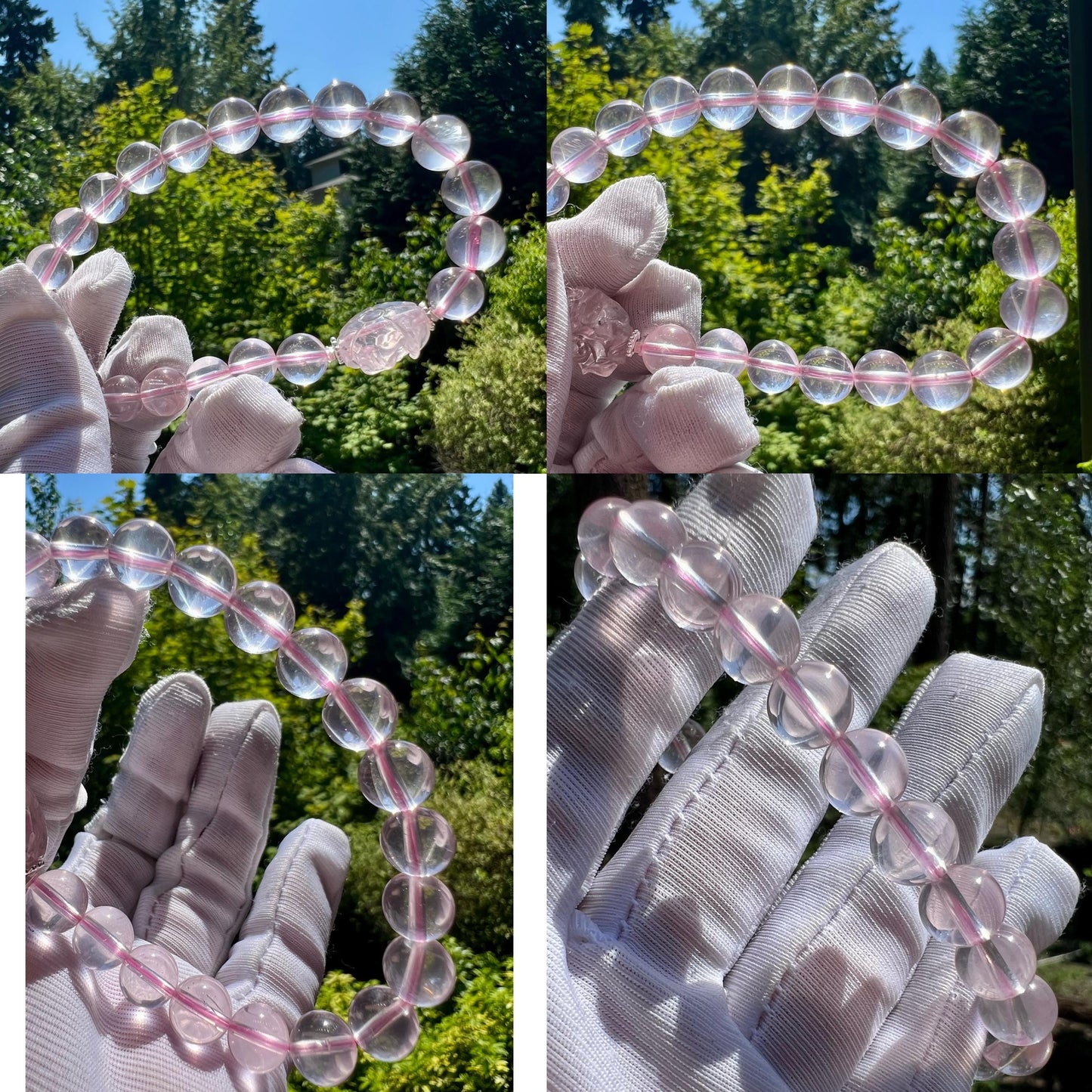 8mm Natural starlight Rose Quartz bracelet/ high clarity Mozambique rose quartz/light pink color 天然精品 星光莫粉水晶手串 纯净冰透浅粉 闪亮六芒星
