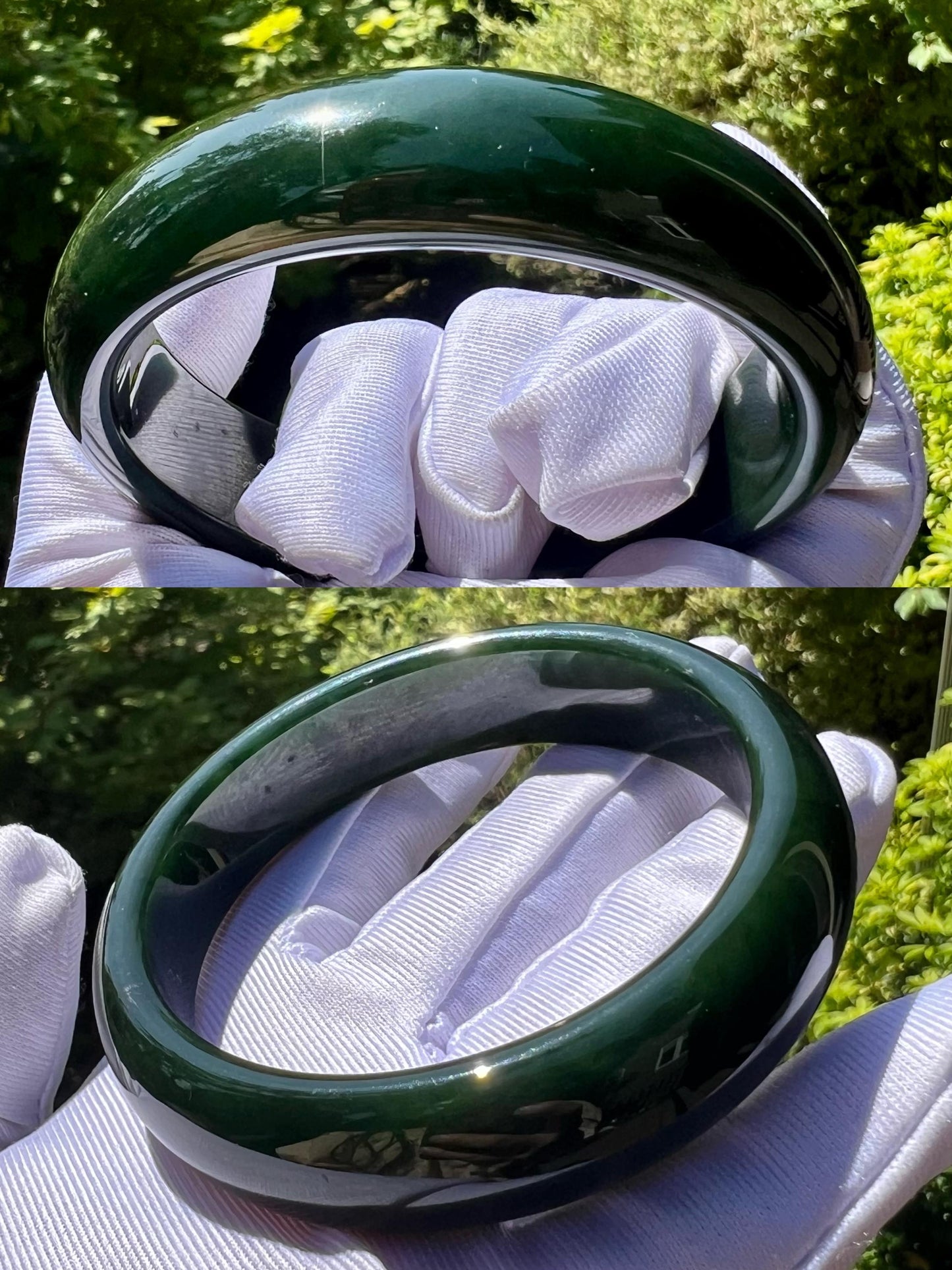 59.7mm Certified natural nephrite green jade/ green nephrite Bangle/dark green 天然软玉 老料碧玉 正圈手镯 平安镯 满色满肉 #4947 深绿色