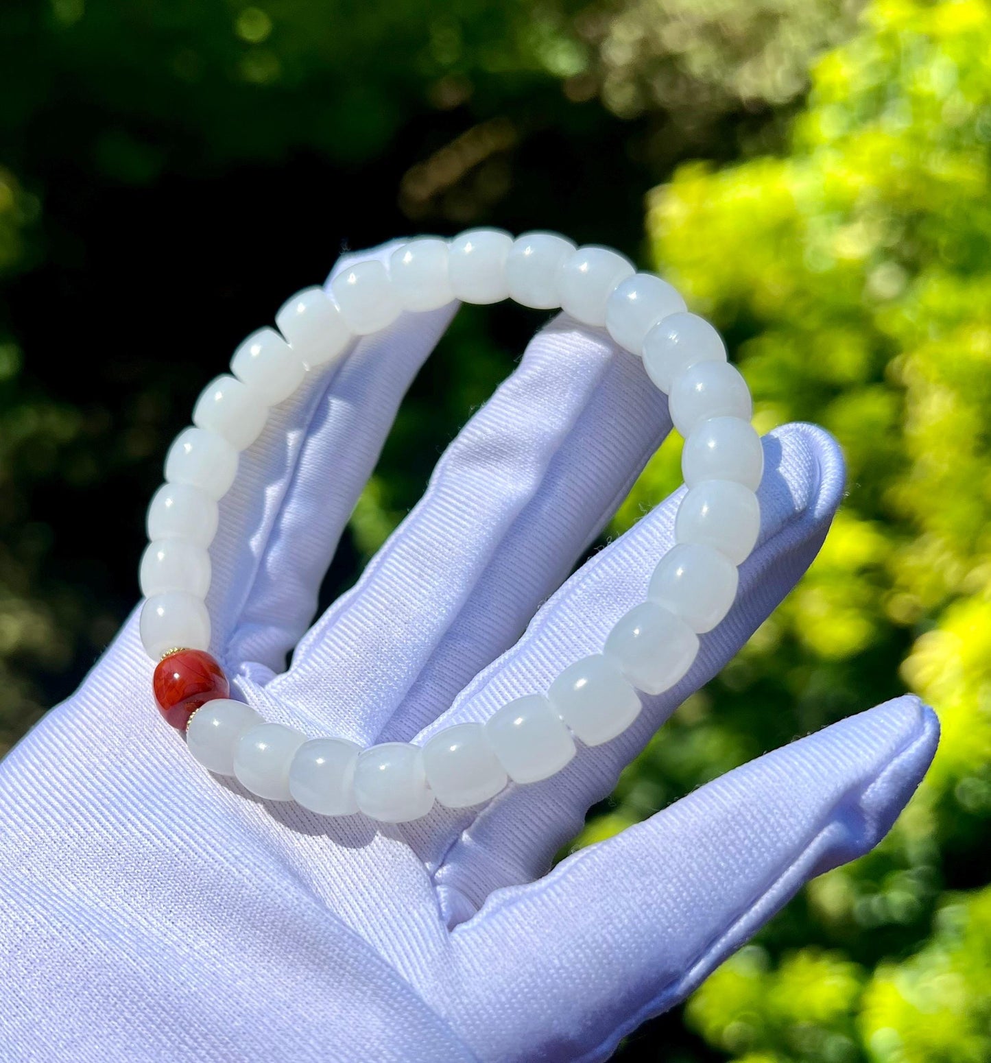 8*7mm Certified natural jade/ white Nephrite bracelet/straight cut beads /天然软玉 老料白玉 直切老型珠手串 油糯白润 #3639