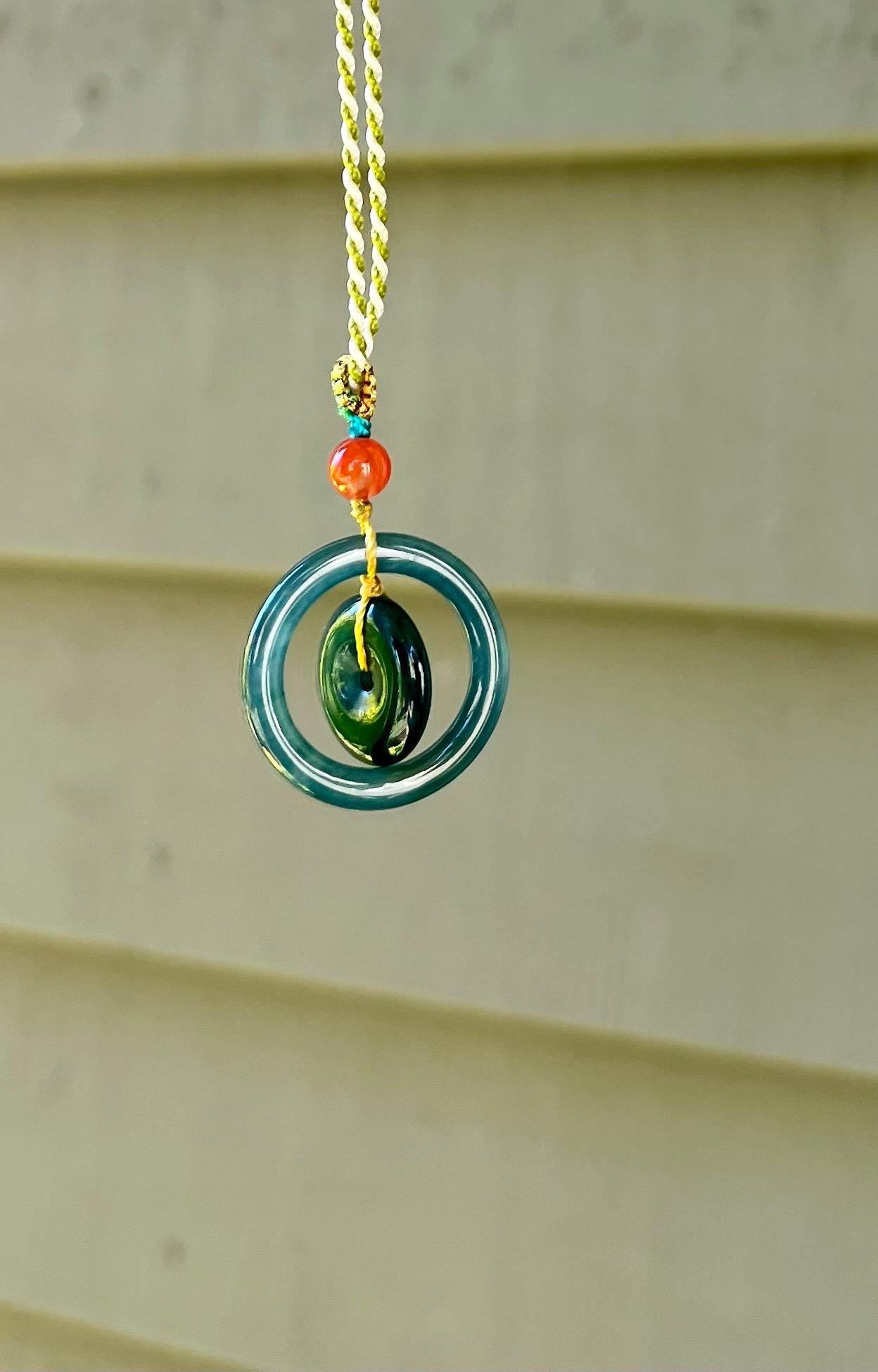 Certified natural untreated Grade A Jade ring pendant /Guatemala Jadeite donut lucky pendant/ icy blue天然无优化冰种蓝水翡翠指环平安扣 母子平安扣 项链#0437