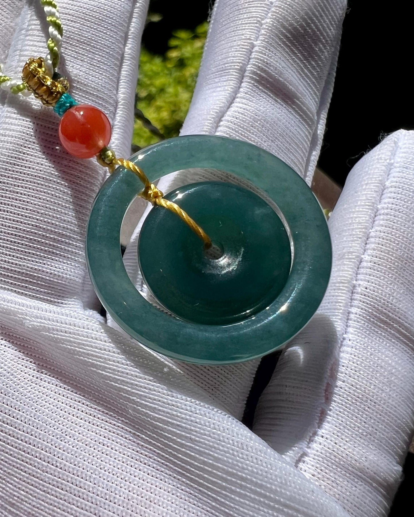 Certified natural untreated Grade A Jade ring pendant /Guatemala Jadeite donut lucky pendant/ icy blue天然无优化冰种蓝水翡翠指环平安扣 母子平安扣 项链#0437