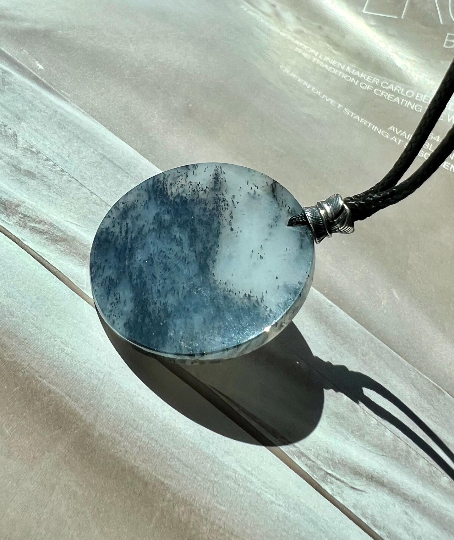 Certified natural jade /black and white nephrite round safety pendant necklace/qinghua nephrite nothing pendant天然软玉 水墨青花圆牌 无事牌吊坠 #1006