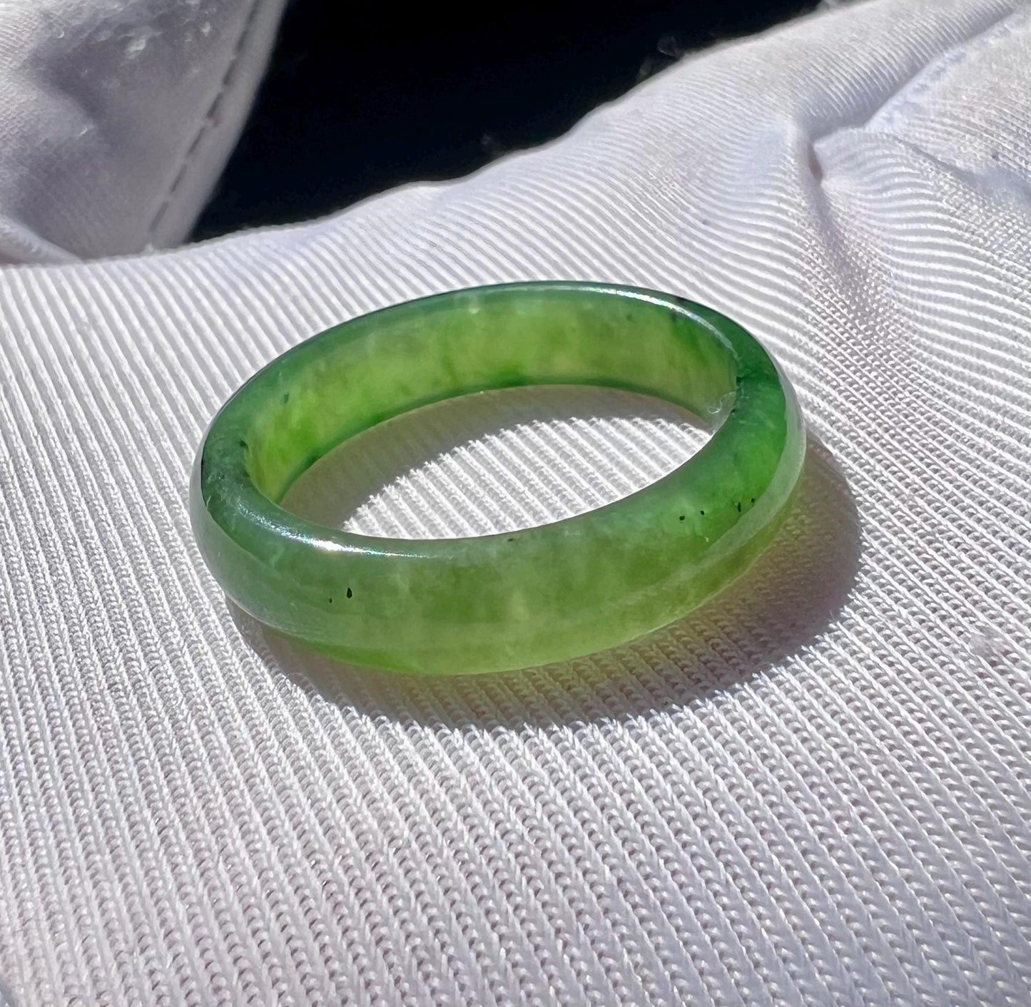 19mm Certified nephrite green jade/green nephrite ring/ bright green color band ring 天然碧玉指环 戒指扳指 果阳绿 戒圈#4866 US size9