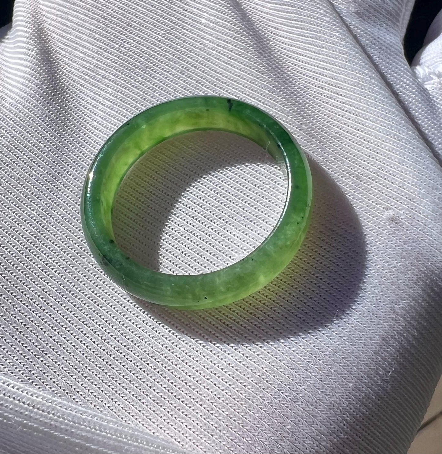 19mm Certified nephrite green jade/green nephrite ring/ bright green color band ring 天然碧玉指环 戒指扳指 果阳绿 戒圈#4866 US size9