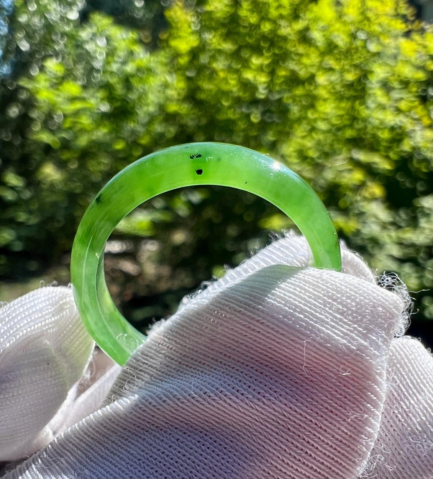 19mm Certified nephrite green jade/green nephrite ring/ bright green color band ring 天然碧玉指环 戒指扳指 果阳绿 戒圈#4866 US size9