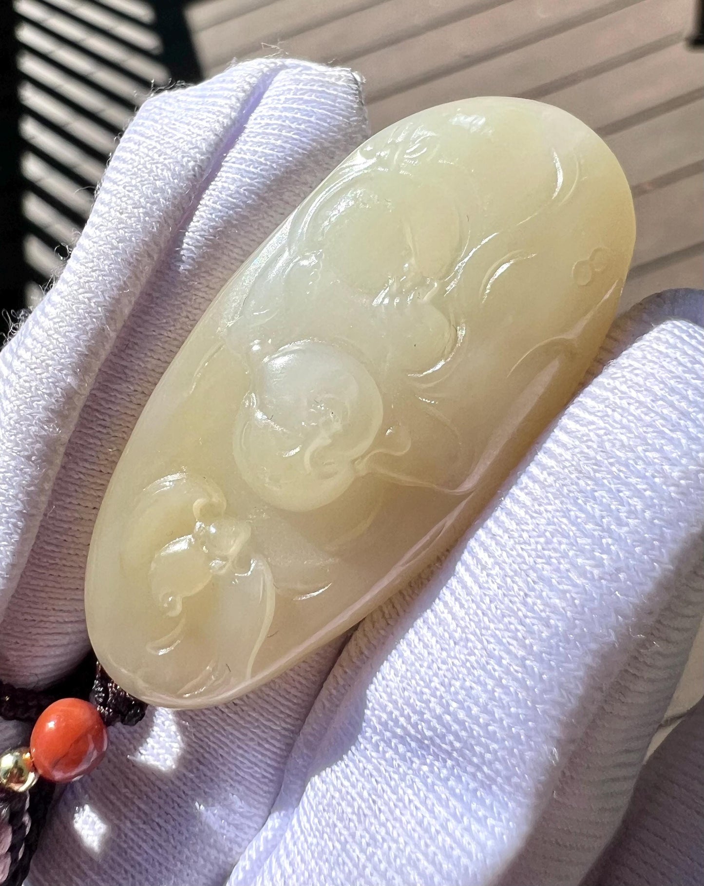 Certified natural jade/ brown white nephrite carved Maitreya Buddha pendant necklace/ 天然软玉 糖白玉笑佛 弥勒佛吊坠 #0319 浅黄金糖/奶糖色 细度佳