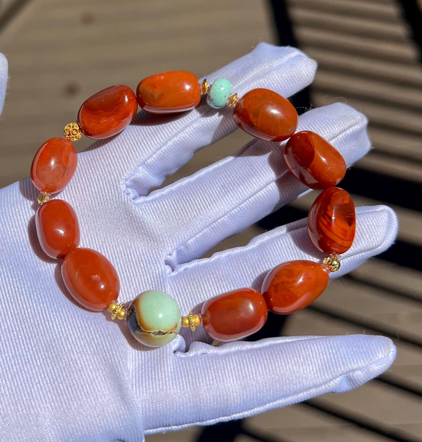 Certified natural Sichuan Nanhong agate bracelet, Southern Red Agate Bracelet, Chinese Red, freeform beads 天然精品川料南红随形珠手串 满肉柿子红#3231 搭配天然绿松石