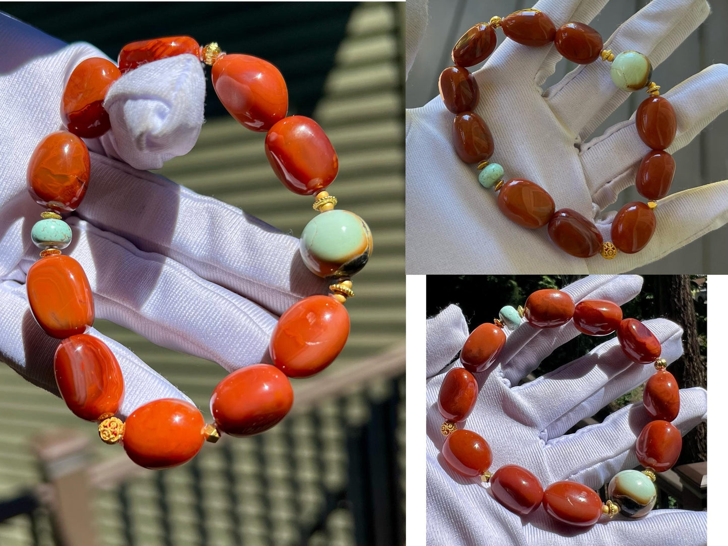 Certified natural Sichuan Nanhong agate bracelet, Southern Red Agate Bracelet, Chinese Red, freeform beads 天然精品川料南红随形珠手串 满肉柿子红#3231 搭配天然绿松石