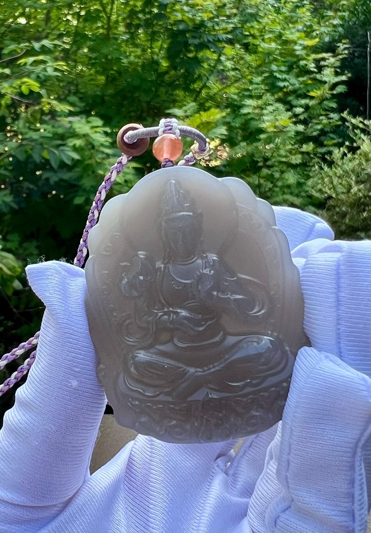 Certified natural purple nephrite carved Guanyin pendant necklace/violet purple nephrite pendant天然精品软玉 青海烟紫玉 紫罗兰色 持莲观音吊坠#0026