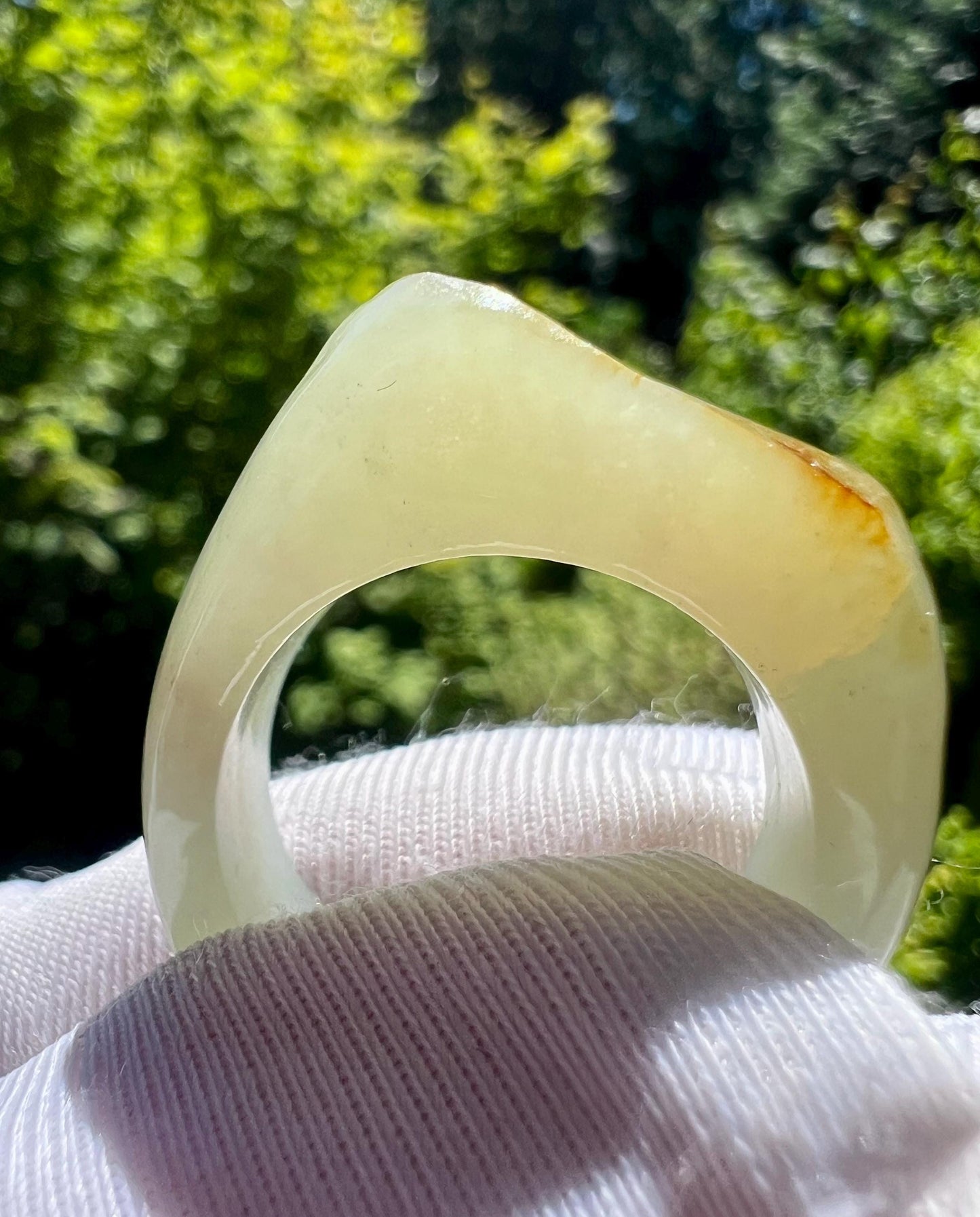 19.2mm Certified natural jade/River bluish white Nephrite ring / nephrite band ring 天然软玉 高青白子料扳指 指环/戒圈 马鞍戒#4202 US size 8 3/4 枣红原皮毛孔
