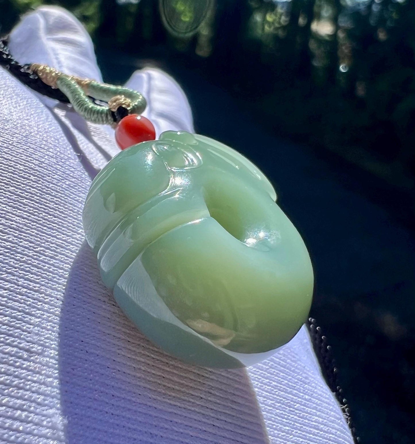 Certified natural nephrite green jade/Siberian light bluish green nephrite pig dragon pendant/hand carved jade necklace天然精品软玉 俄料碧玉粉青玉猪龙#0326 特细 起莹光
