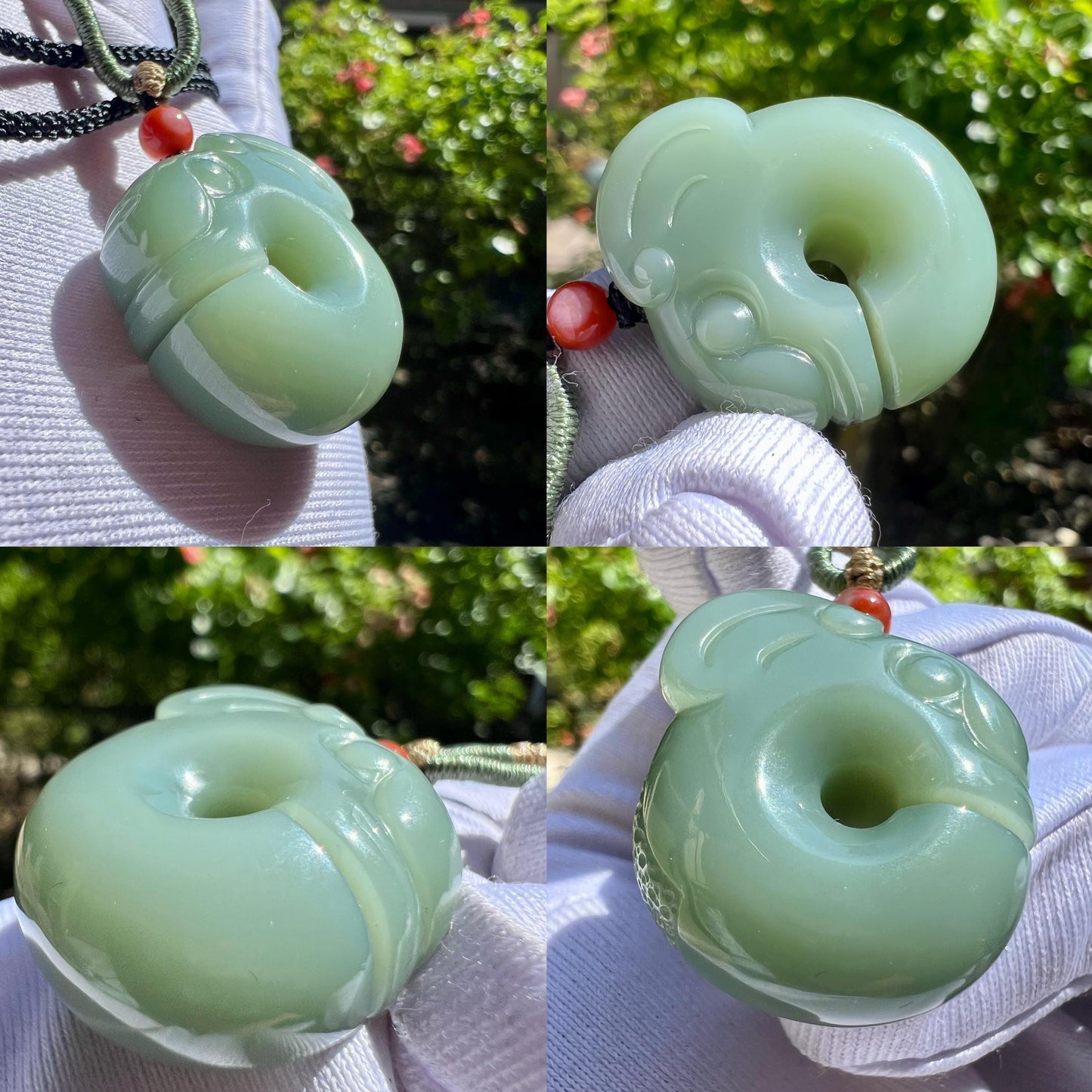 Certified natural nephrite green jade/Siberian light bluish green nephrite pig dragon pendant/hand carved jade necklace天然精品软玉 俄料碧玉粉青玉猪龙#0326 特细 起莹光