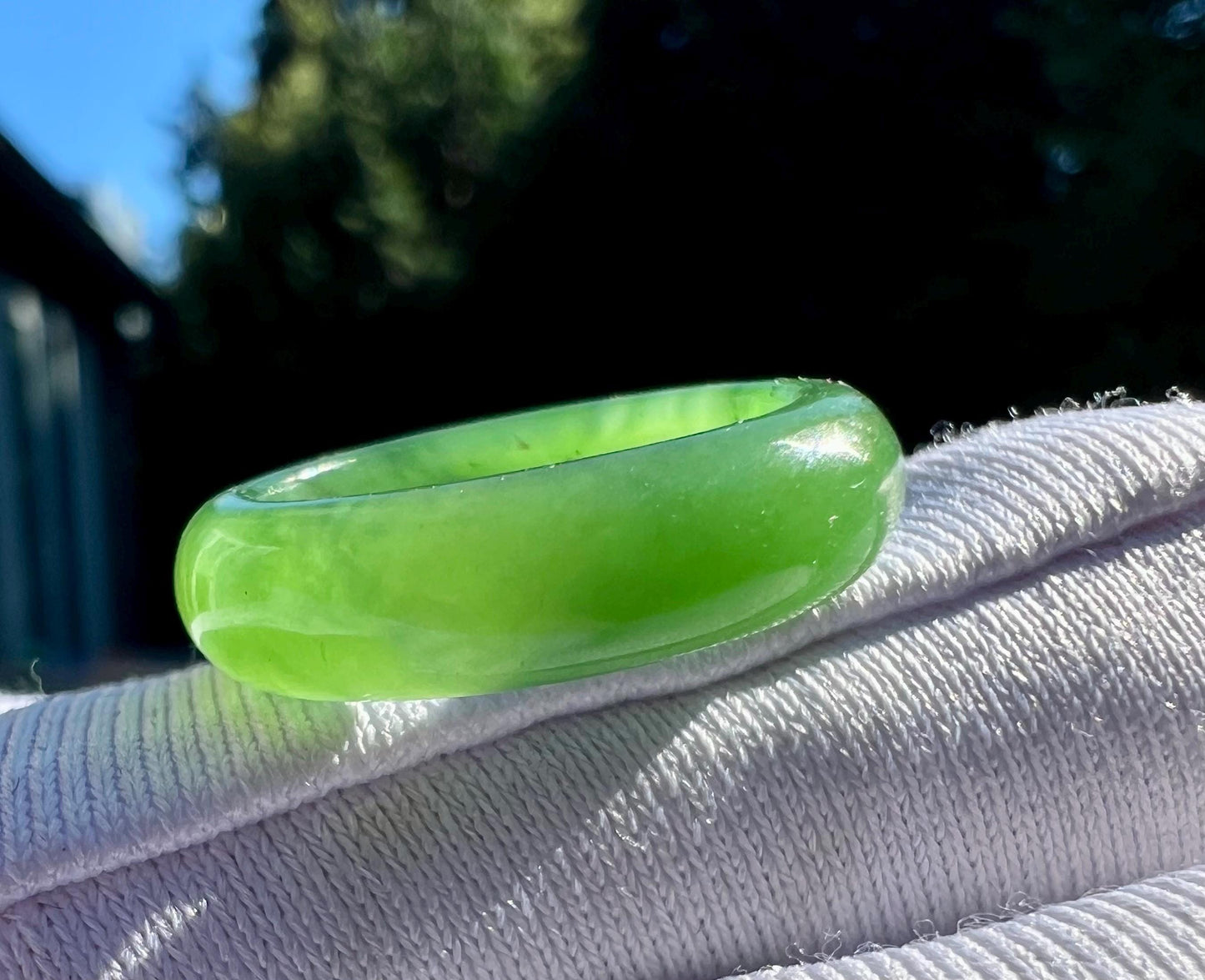 15.9mm Certified nephrite green jade/green nephrite ring/ bright green color band ring 天然碧玉指环 戒指扳指 正阳绿 戒圈#6385 US size5