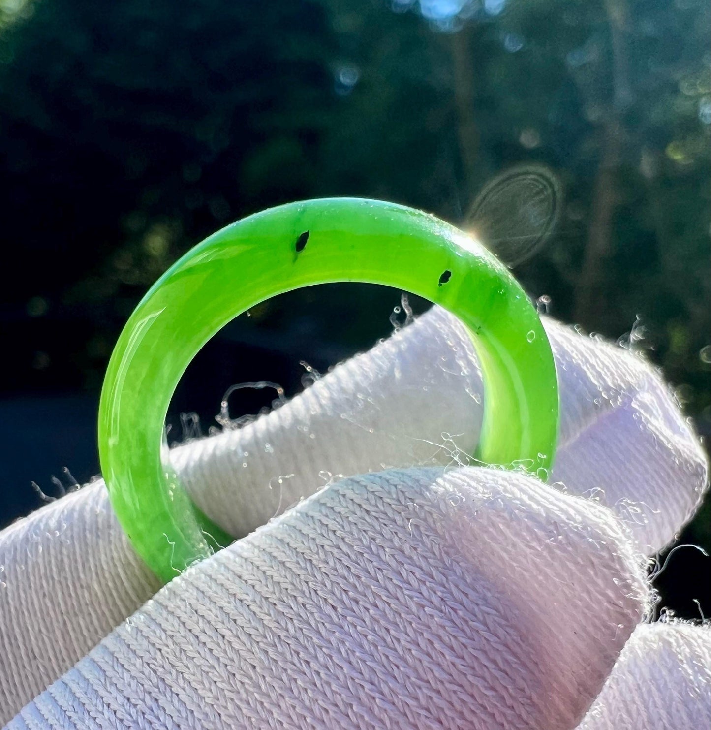 15.9mm Certified nephrite green jade/green nephrite ring/ bright green color band ring 天然碧玉指环 戒指扳指 正阳绿 戒圈#6385 US size5