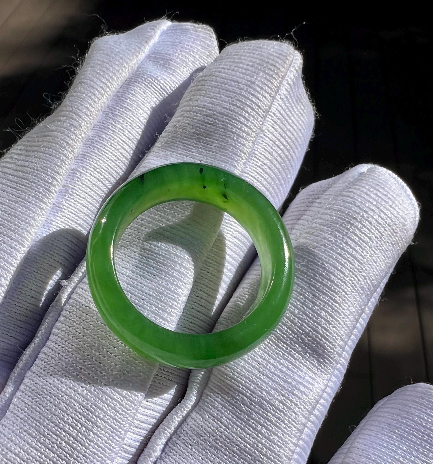 15.9mm Certified nephrite green jade/green nephrite ring/ bright green color band ring 天然碧玉指环 戒指扳指 正阳绿 戒圈#6385 US size5