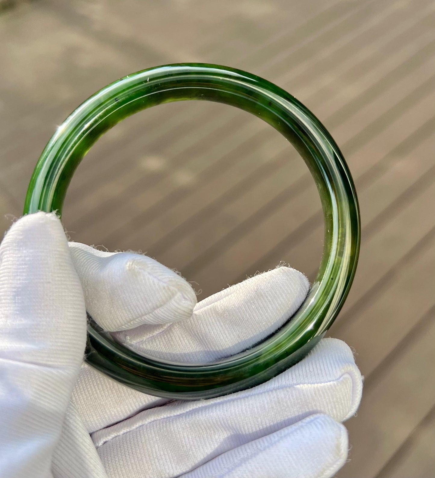 59.6mm Certified natural nephrite green jade /green nephrite Bangle/dark spinach green 天然软玉 碧玉 正圈手镯 平安镯 满色 油润 #4897 墨绿色