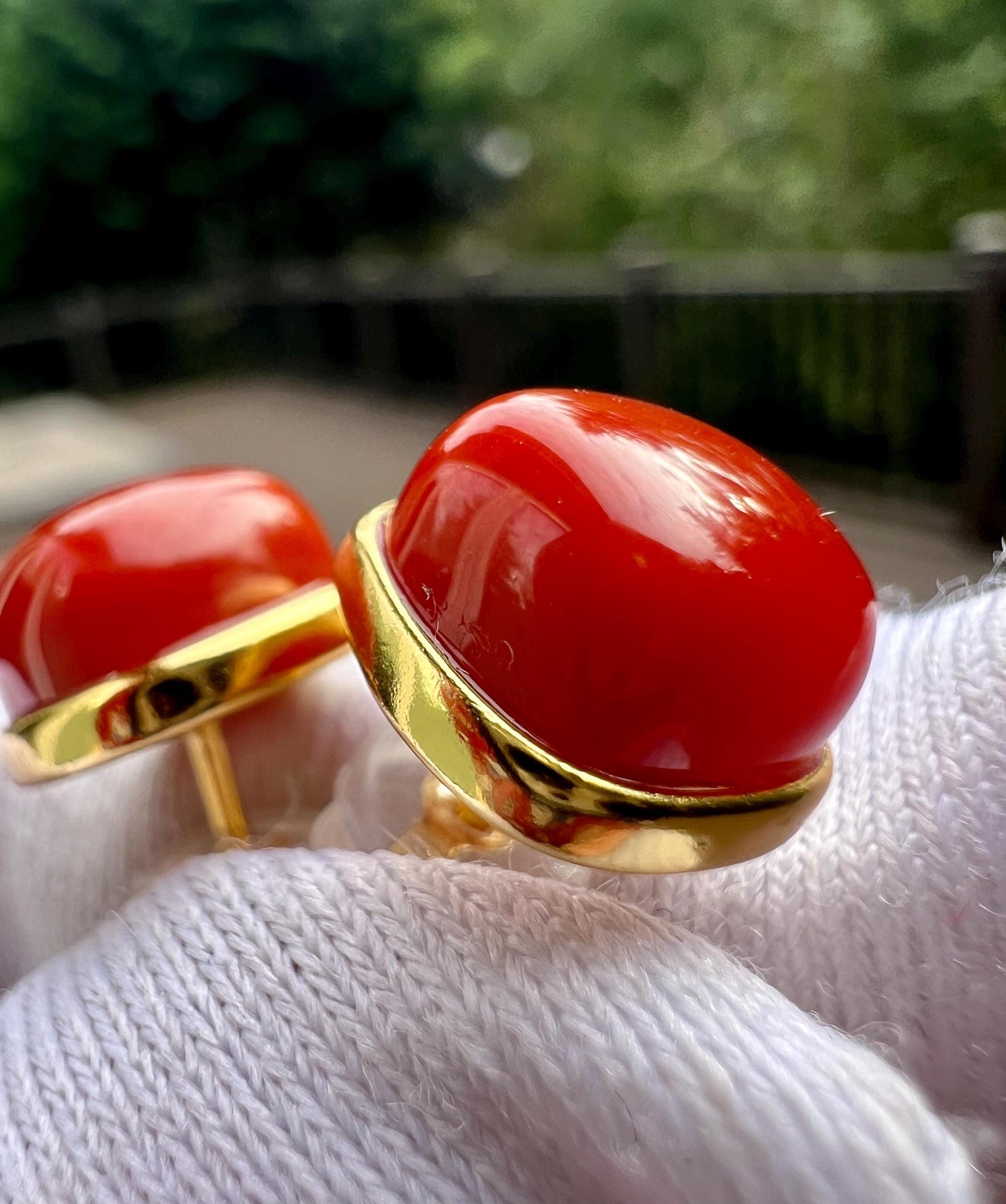 Certified natural Sichuan Nanhong agate earrings/Southern Red Agate square stud earrings/sterling silver天然精品川料南红耳钉/纯银镶嵌#0021 方块耳钉/满色满肉