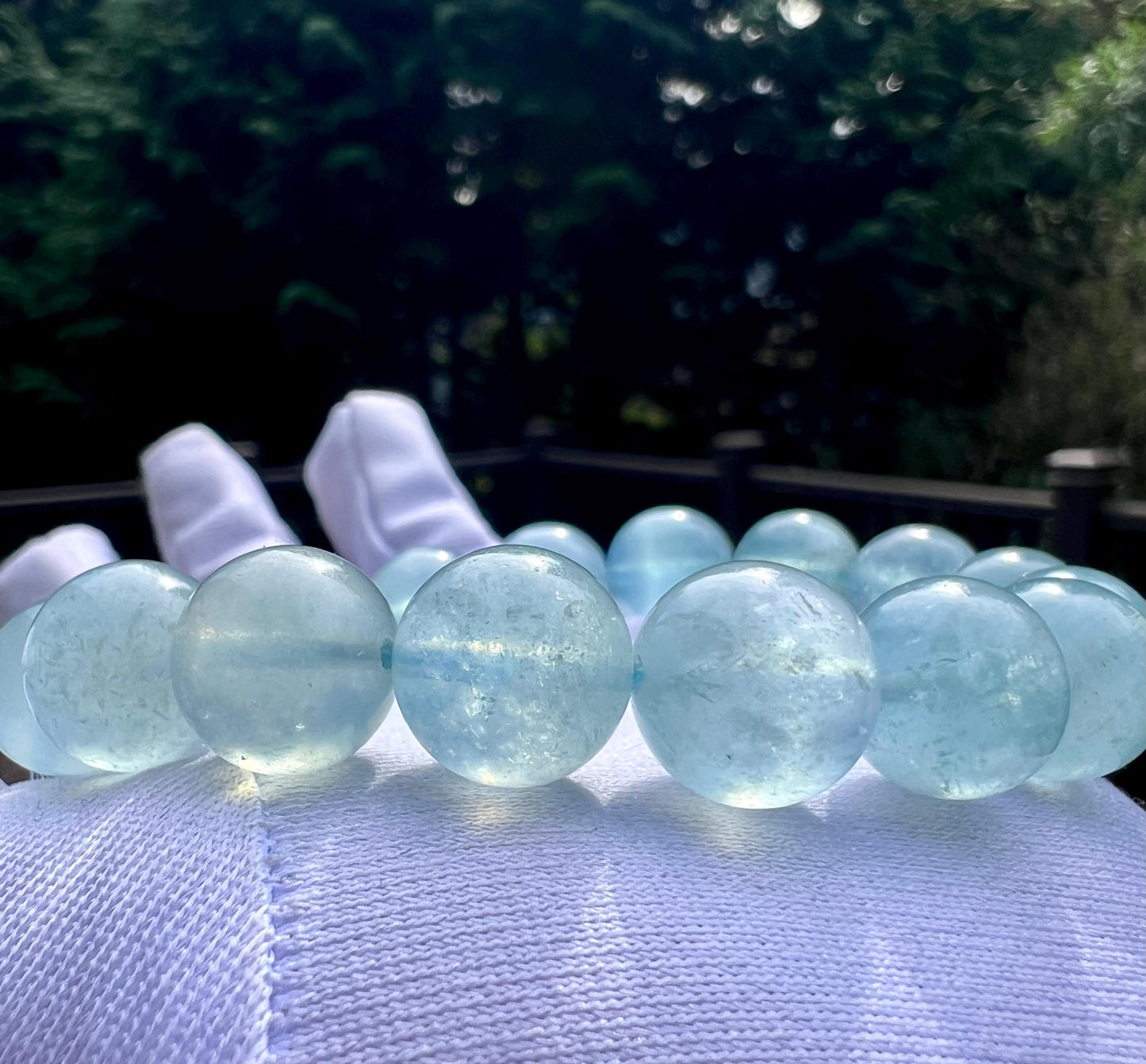 11.4mm+ Certified natural Aquamarine icy blue bracelet Untreated Undyed/aquamarine with mica glitter/ 天然无优化 冰川蓝海蓝宝手串 共生银云母闪片#0723 闪片海蓝宝