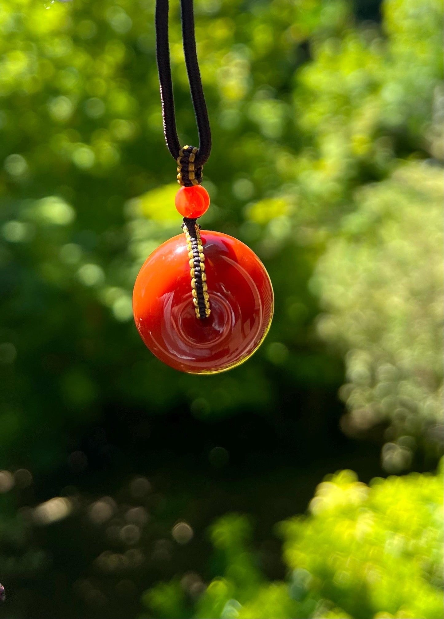 Certified natural Nanhong Agate donut safety Pendant necklace, Southern Red Agate safety lucky Pendant,天然精品川料南红平安扣 吊坠 项链 #9552 瓦西柿子黄玫红火焰纹