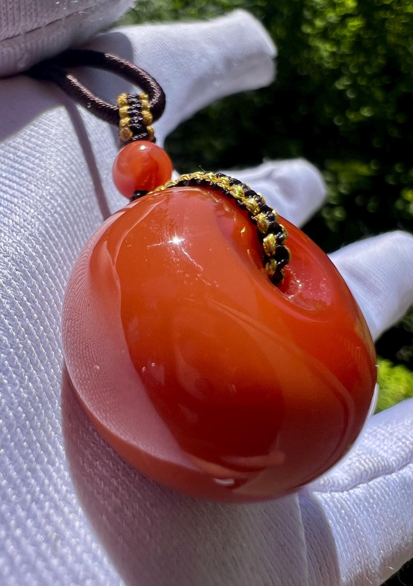 Certified natural Nanhong Agate donut safety Pendant necklace, Southern Red Agate safety lucky Pendant,天然精品川料南红平安扣 吊坠 项链 #9552 瓦西柿子黄玫红火焰纹