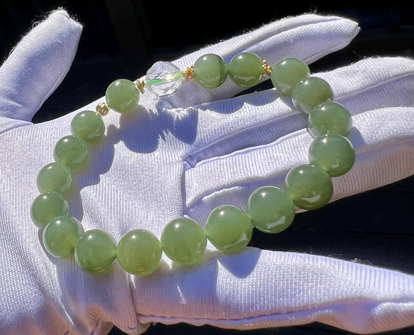 9.8mm Certified natural nephrite Bracelet/lake green nephrite/ 天然软玉 青海 老矿晴水料 湖水绿手串#3729 深湖绿