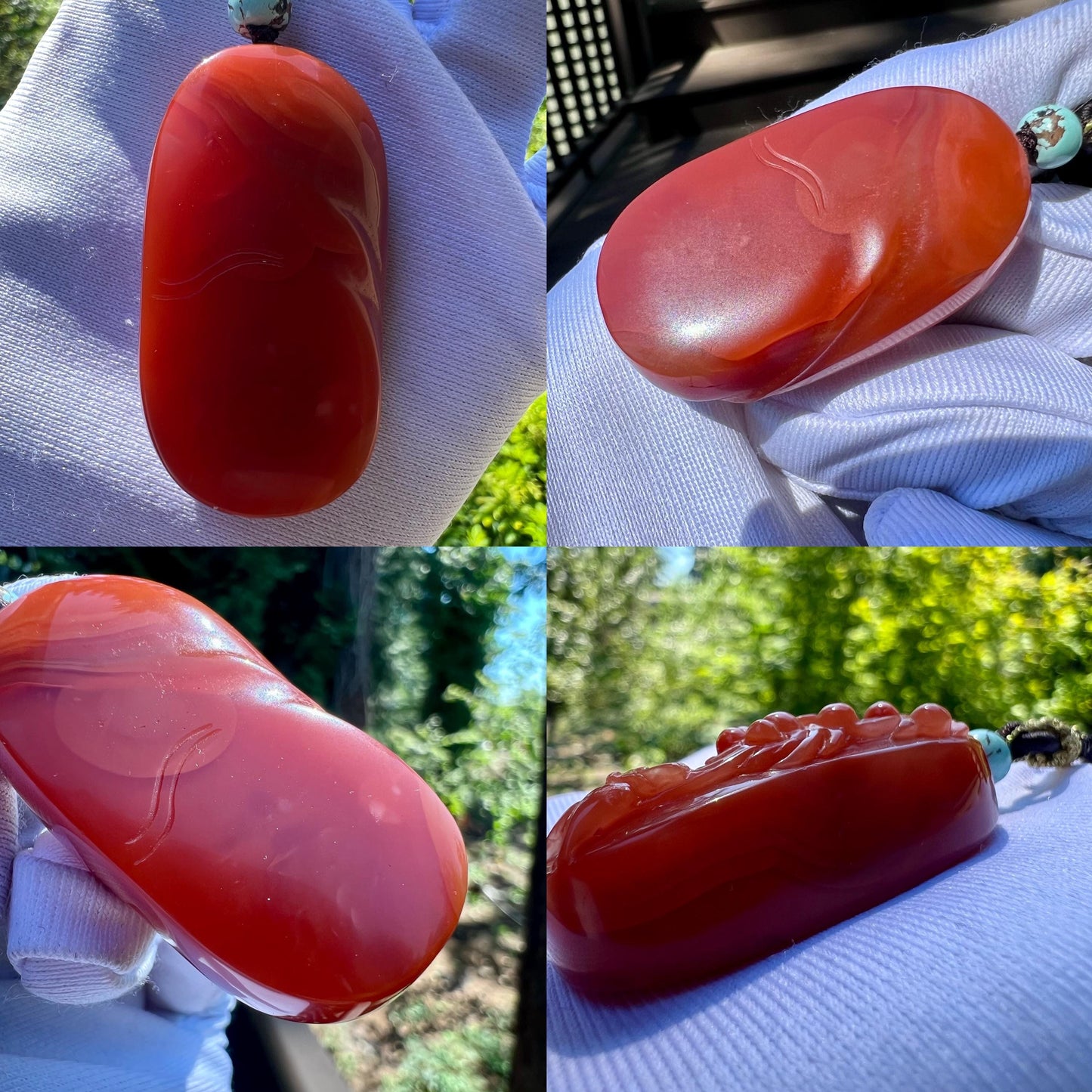 Certified natural Nanhong Agate carved sika deer and plum blossom Pendant necklace, Southern Red Agate Pendant 天然精品保山南红 手工雕刻一鹿有你吊坠 无事牌 #9548