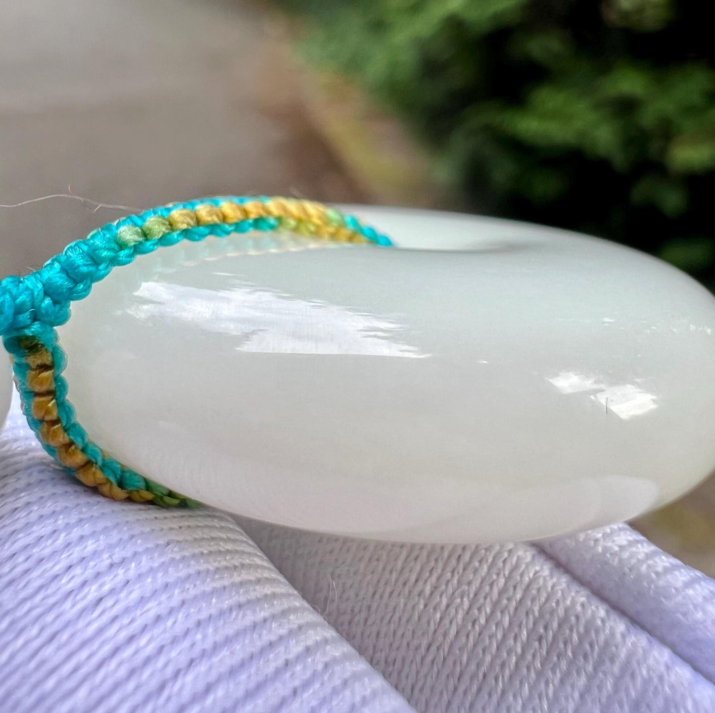 Certified natural Jade/Qinghai white nephrite donut pendant necklace/good luck circle pendant/天然软玉 老料白玉平安扣#4516 润糯奶白