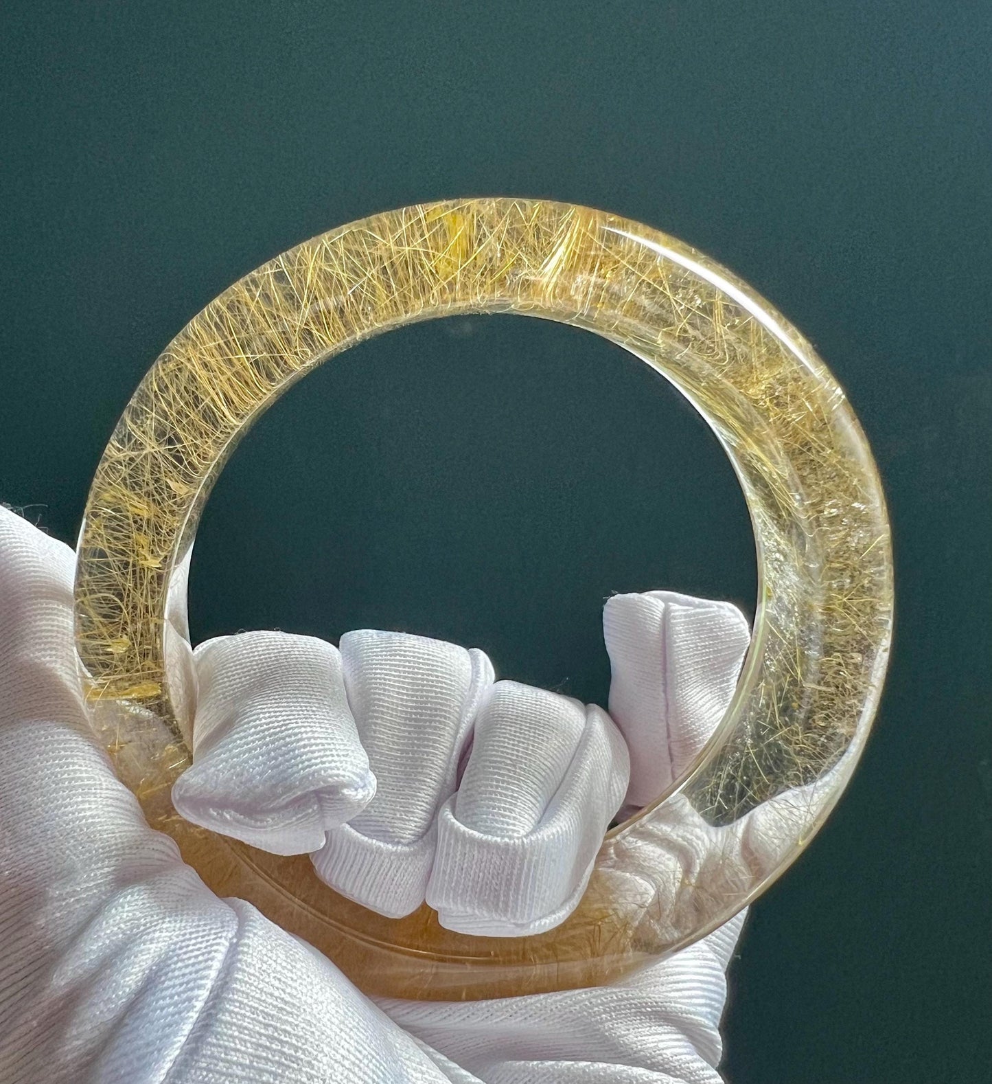 58.8mm Certified natural golden rutilated quartz bangle, Top clarity Golden hair Rutilated Quartz, 天然收藏精品 玻璃体金发晶手镯 发#9460 纯净白水体纯金色 满顺发 爆闪烟花