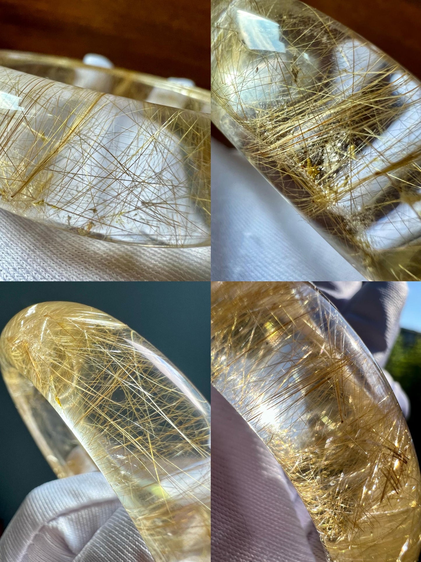 58.8mm Certified natural golden rutilated quartz bangle, Top clarity Golden hair Rutilated Quartz, 天然收藏精品 玻璃体金发晶手镯 发#9460 纯净白水体纯金色 满顺发 爆闪烟花