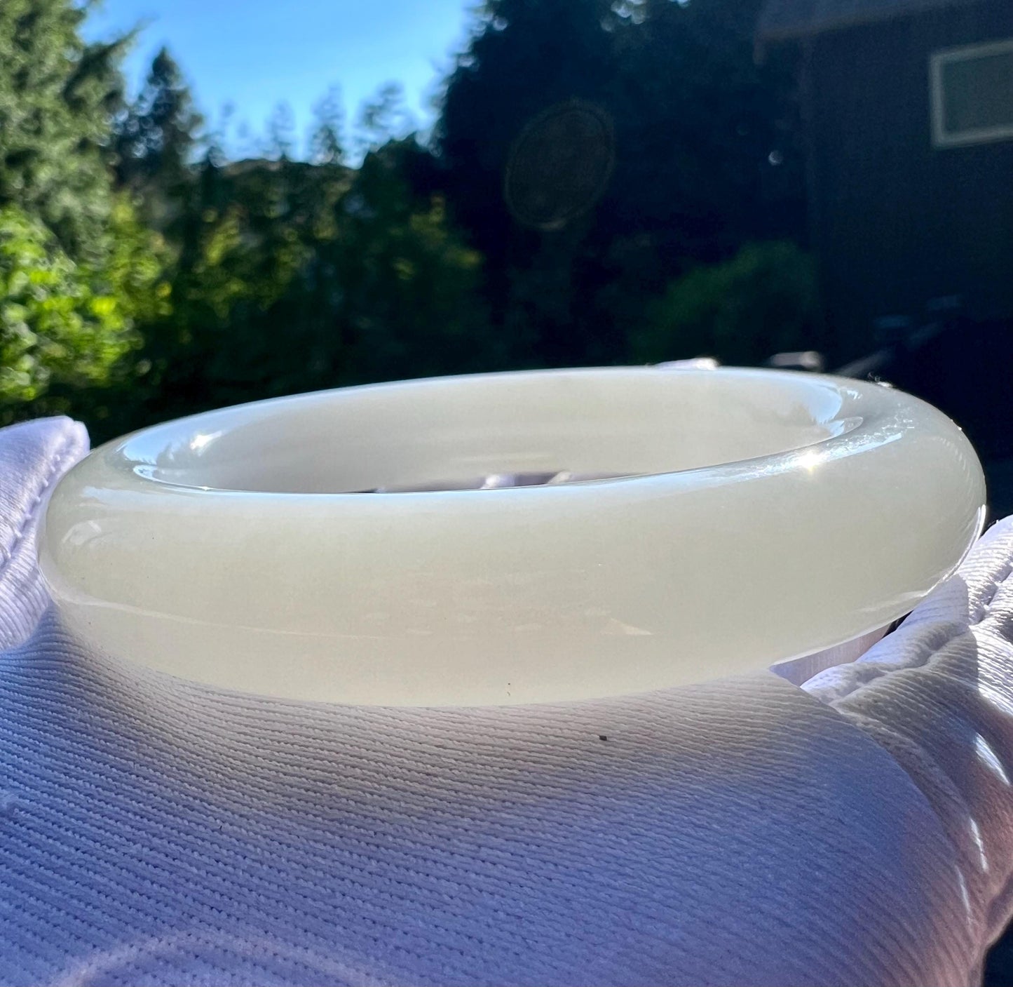 54.6mm Certified natural jade /Siberian White Nephrite bangle bracelet/first class white round bangle/天然精品 老矿俄料 白玉 圆条手镯 #1829 油糯润 胖圆条