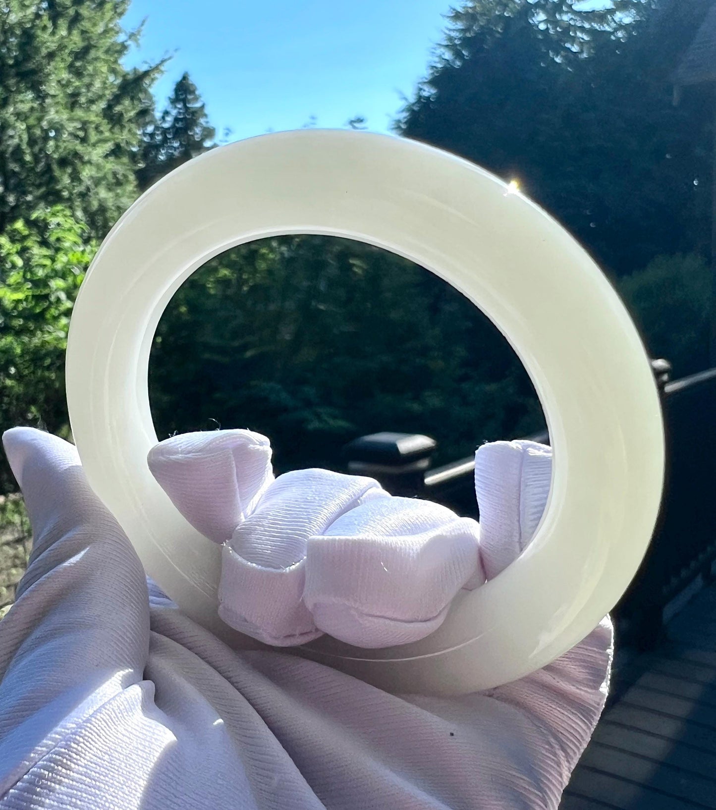 54.6mm Certified natural jade /Siberian White Nephrite bangle bracelet/first class white round bangle/天然精品 老矿俄料 白玉 圆条手镯 #1829 油糯润 胖圆条