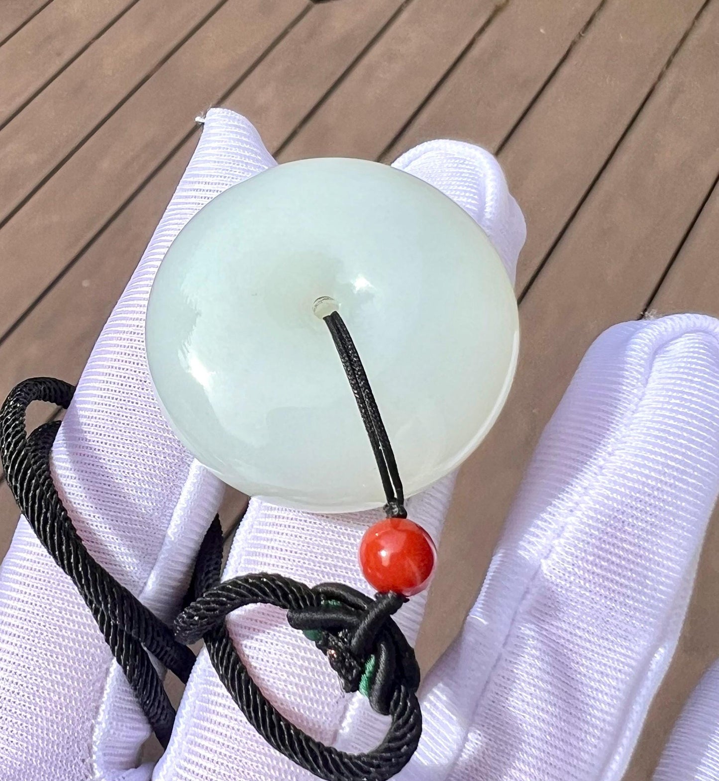 Certified natural jade/Siberian White Nephrite donut pendant/circle safety pendant/天然精品软玉 白玉 平安扣 吊坠 #6124 白润油糯细