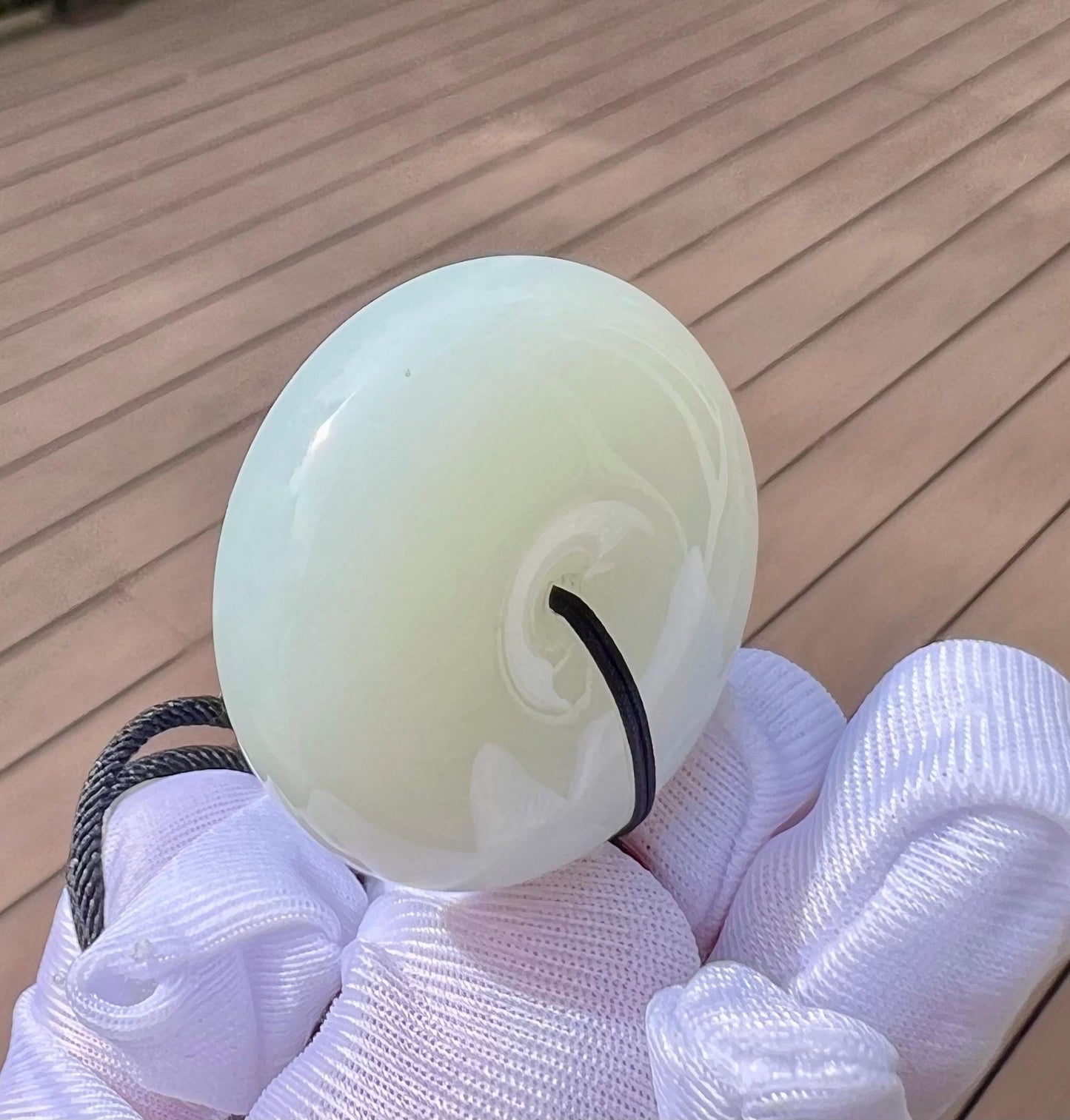 Certified natural jade/Siberian White Nephrite donut pendant/circle safety pendant/天然精品软玉 白玉 平安扣 吊坠 #6124 白润油糯细