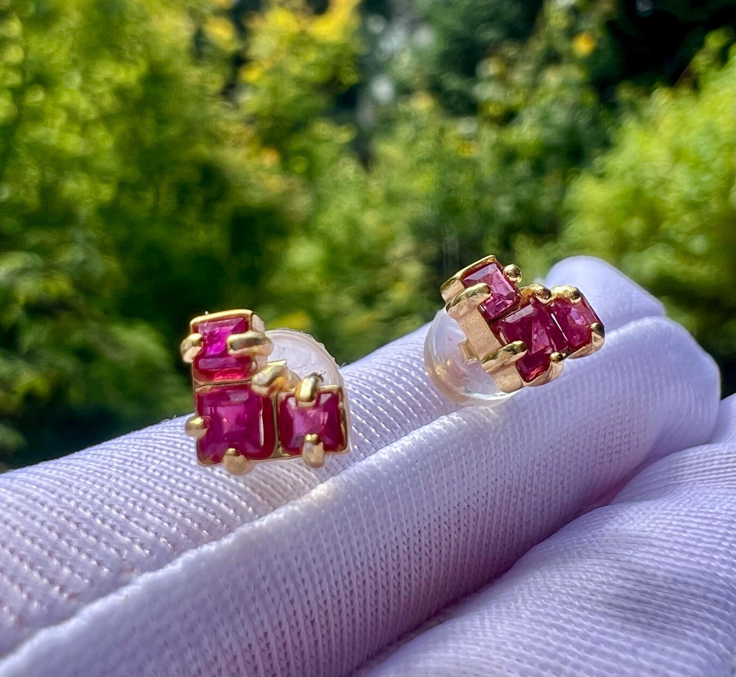 Certified natural sapphire/ purple red sapphire heart shaped stud earrings/S925 天然紫红色蓝宝石 爱心 耳环 耳钉 #0914