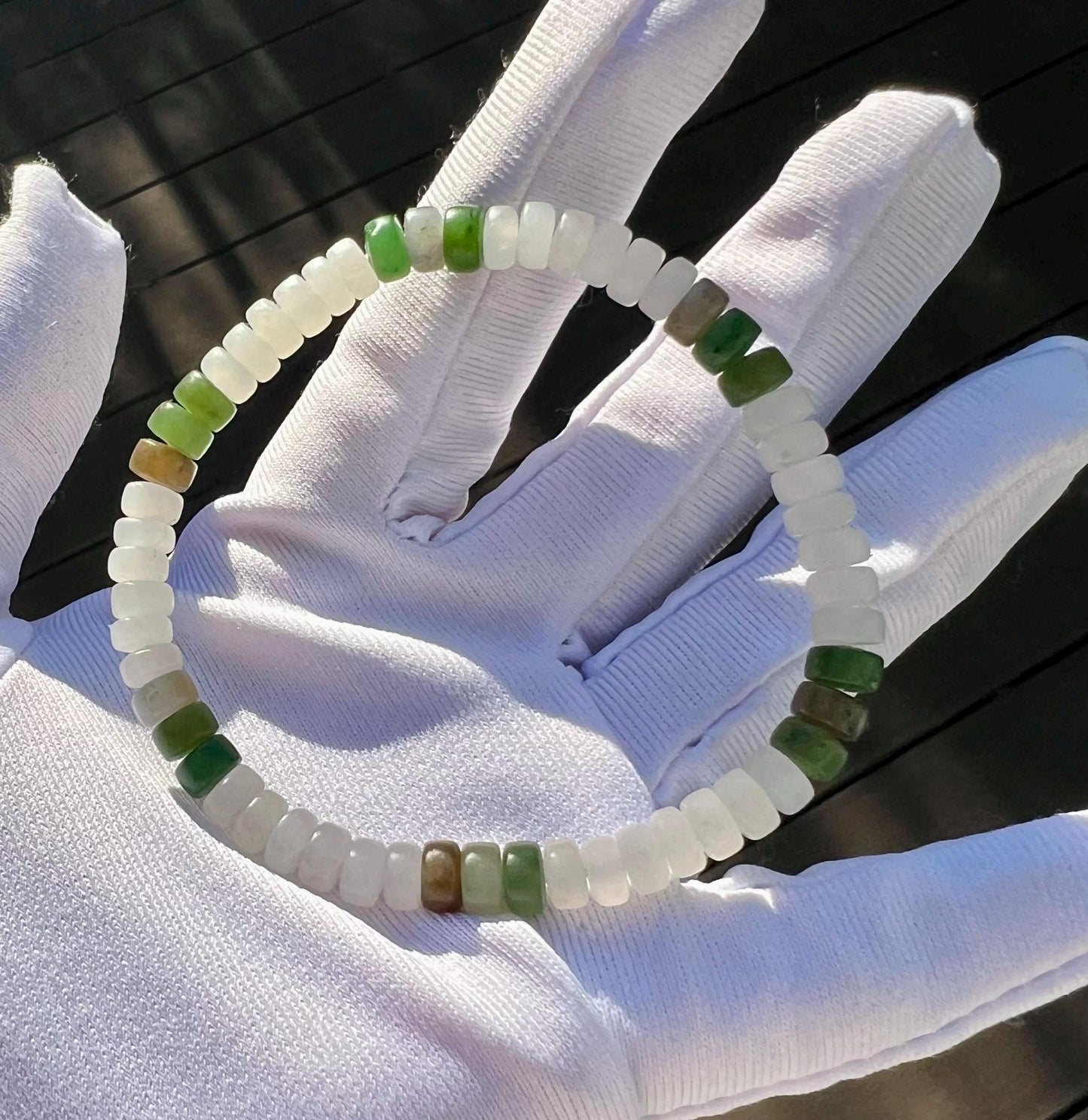 Certified natural jade/multi color nephrite bracelet/straight cut thin beads天然精品 多宝手串 #2155 精工薄直切珠(白玉碧玉糖玉青花)
