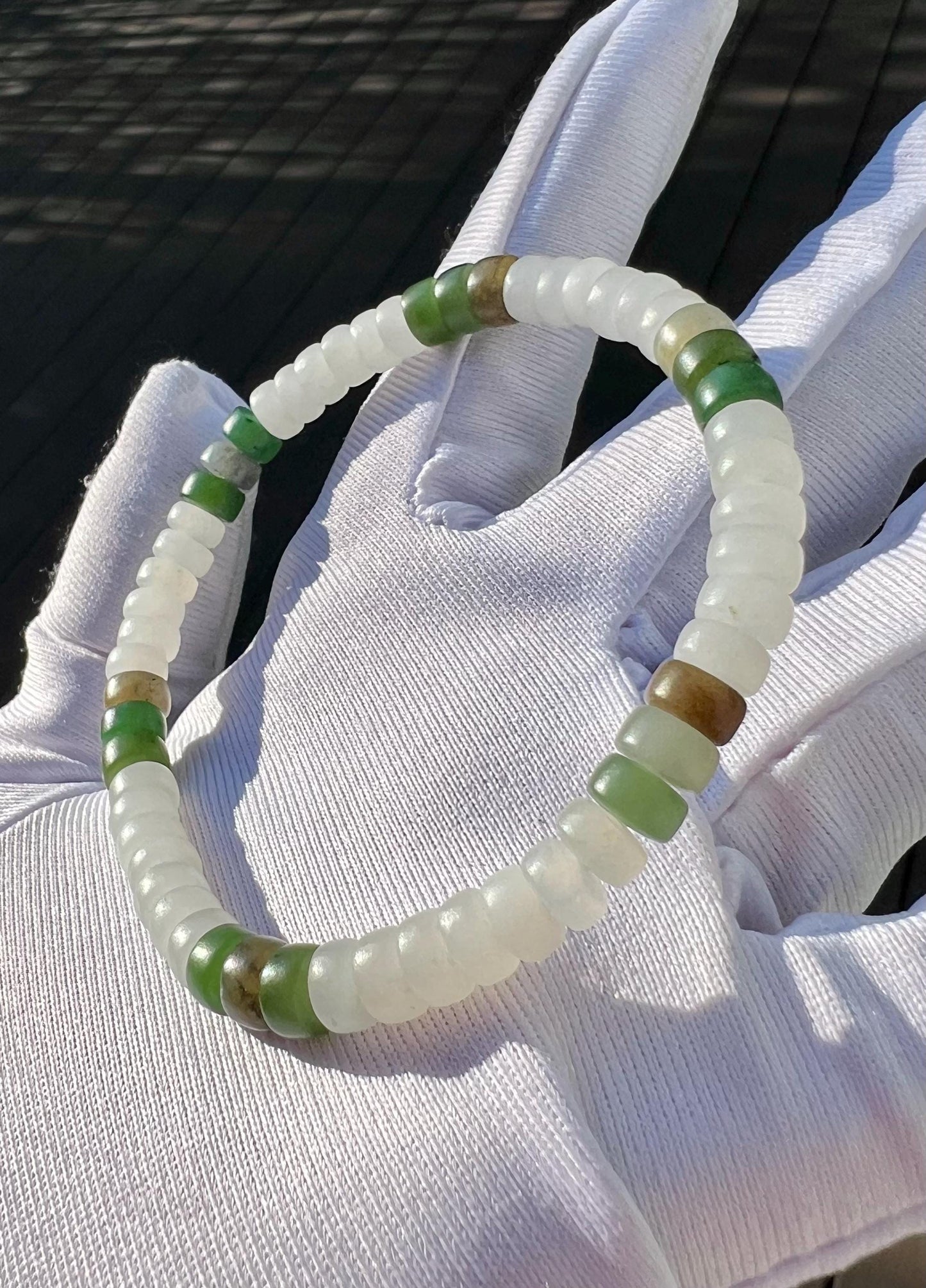 Certified natural jade/multi color nephrite bracelet/straight cut thin beads天然精品 多宝手串 #2155 精工薄直切珠(白玉碧玉糖玉青花)
