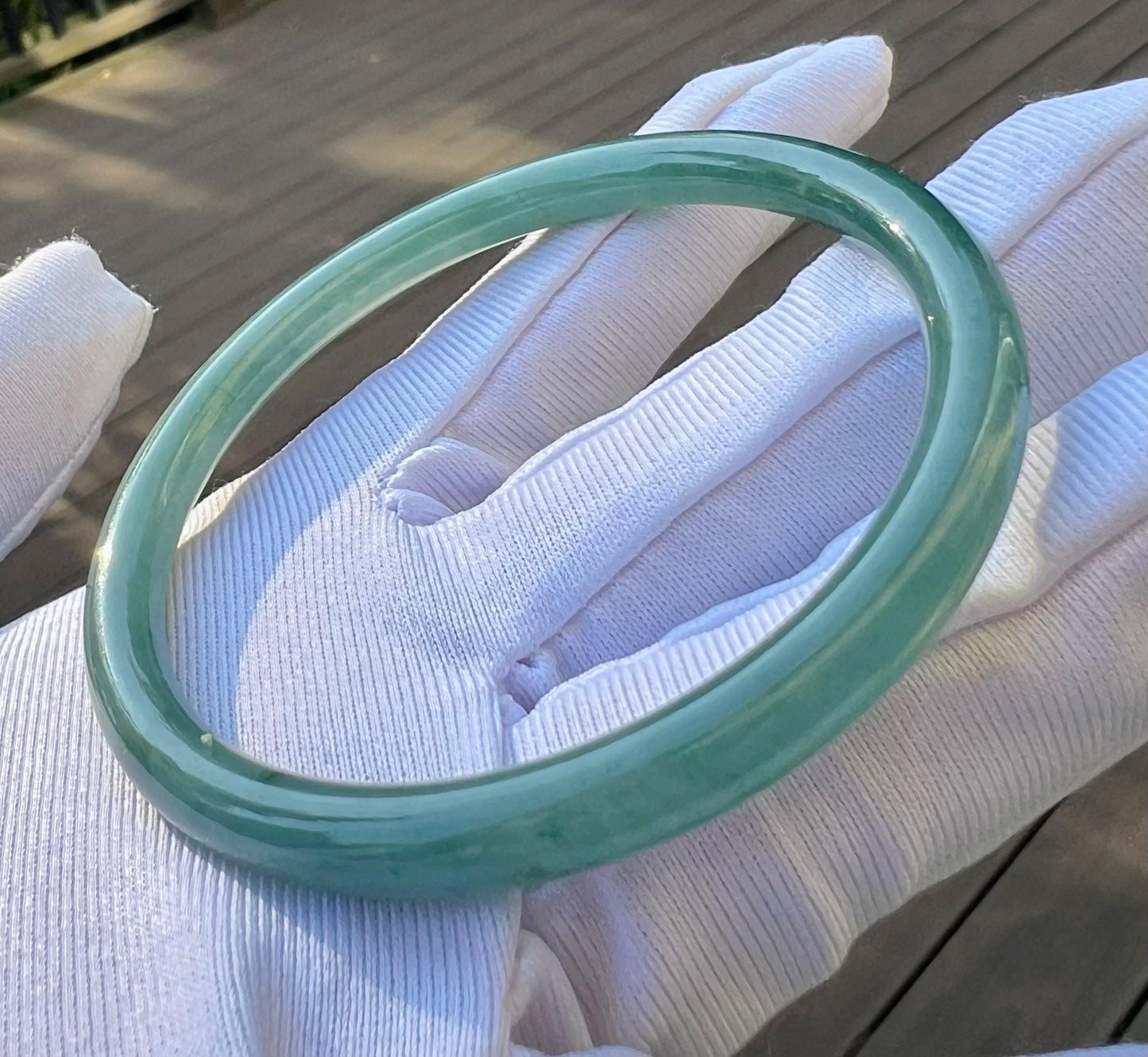 56.3mm Certified natural untreated Grade A Jade bangle /Guatemala Jadeite dangling bangle bracelet/icy blue天然无优化冰种蓝水飘花翡翠手镯 #3852美人条 叮当镯