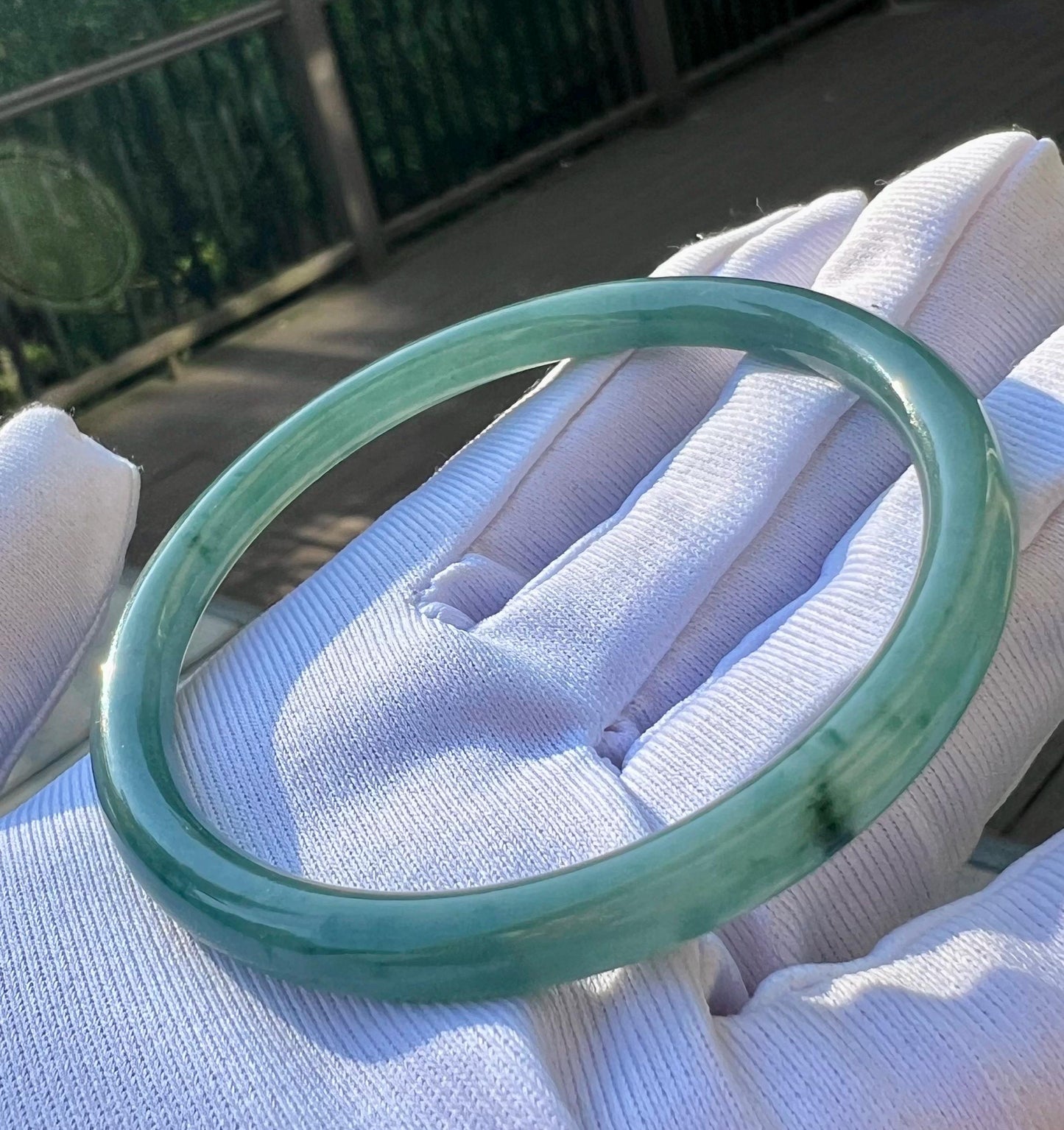 56.3mm Certified natural untreated Grade A Jade bangle /Guatemala Jadeite dangling bangle bracelet/icy blue天然无优化冰种蓝水飘花翡翠手镯 #3852美人条 叮当镯