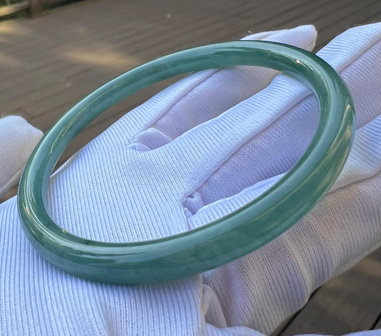 56.3mm Certified natural untreated Grade A Jade bangle /Guatemala Jadeite dangling bangle bracelet/icy blue天然无优化冰种蓝水飘花翡翠手镯 #3852美人条 叮当镯