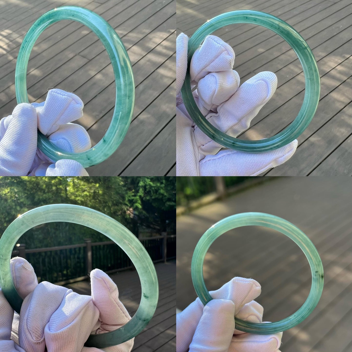 56.3mm Certified natural untreated Grade A Jade bangle /Guatemala Jadeite dangling bangle bracelet/icy blue天然无优化冰种蓝水飘花翡翠手镯 #3852美人条 叮当镯